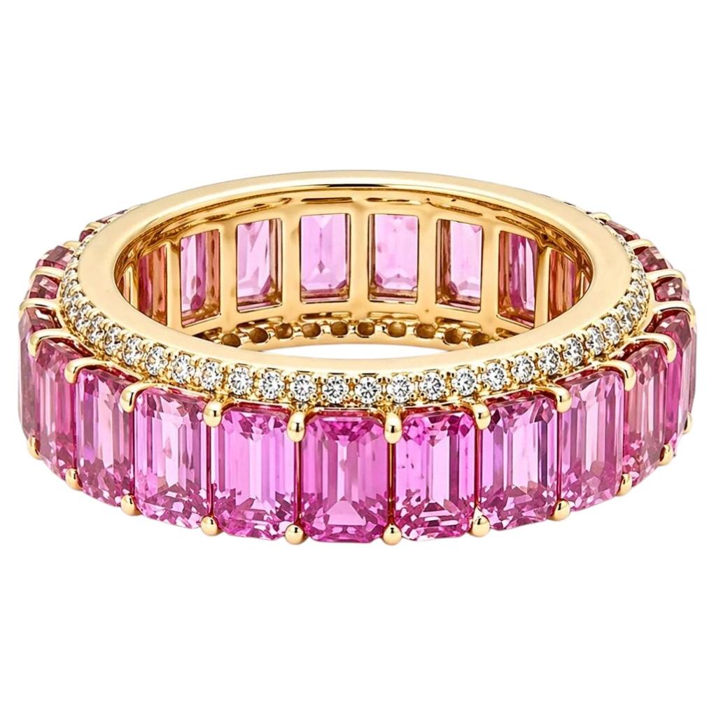 Ewigkeitsring aus 14-karätigem Gelbgold mit einem rosa Saphir (8,71 ct) und einem Diamanten (0,66 ct)