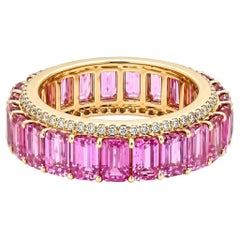 Ewigkeitsring aus 14-karätigem Gelbgold mit einem rosa Saphir (8,71 ct) und einem Diamanten (0,66 ct)