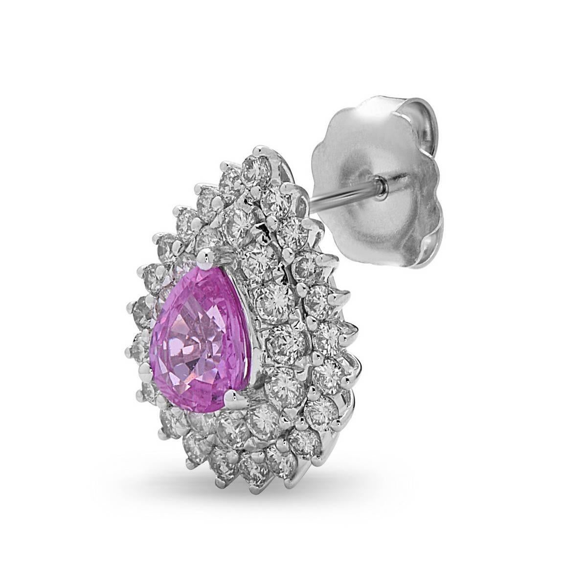 Mixed Cut Exquisite Pink Sapphire Stud Earrings With Diamonds Made In 18k White Gold For Sale