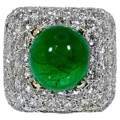 Exquisite Platinum, Colombian Emerald and Diamond Encrusted Cocktail Ring