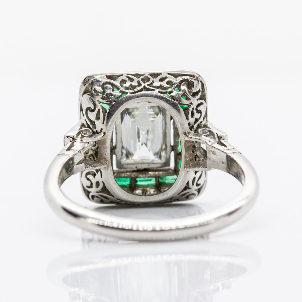 Art Deco Exquisite Platinum GIA Certified Diamonds and Emeralds Ring