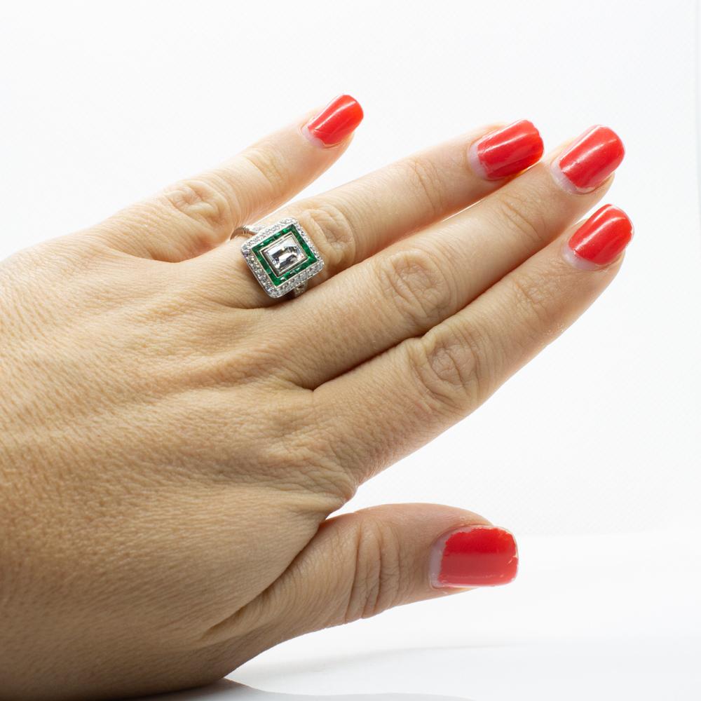 Exquisite Platinum GIA Certified Diamonds and Emeralds Ring 1