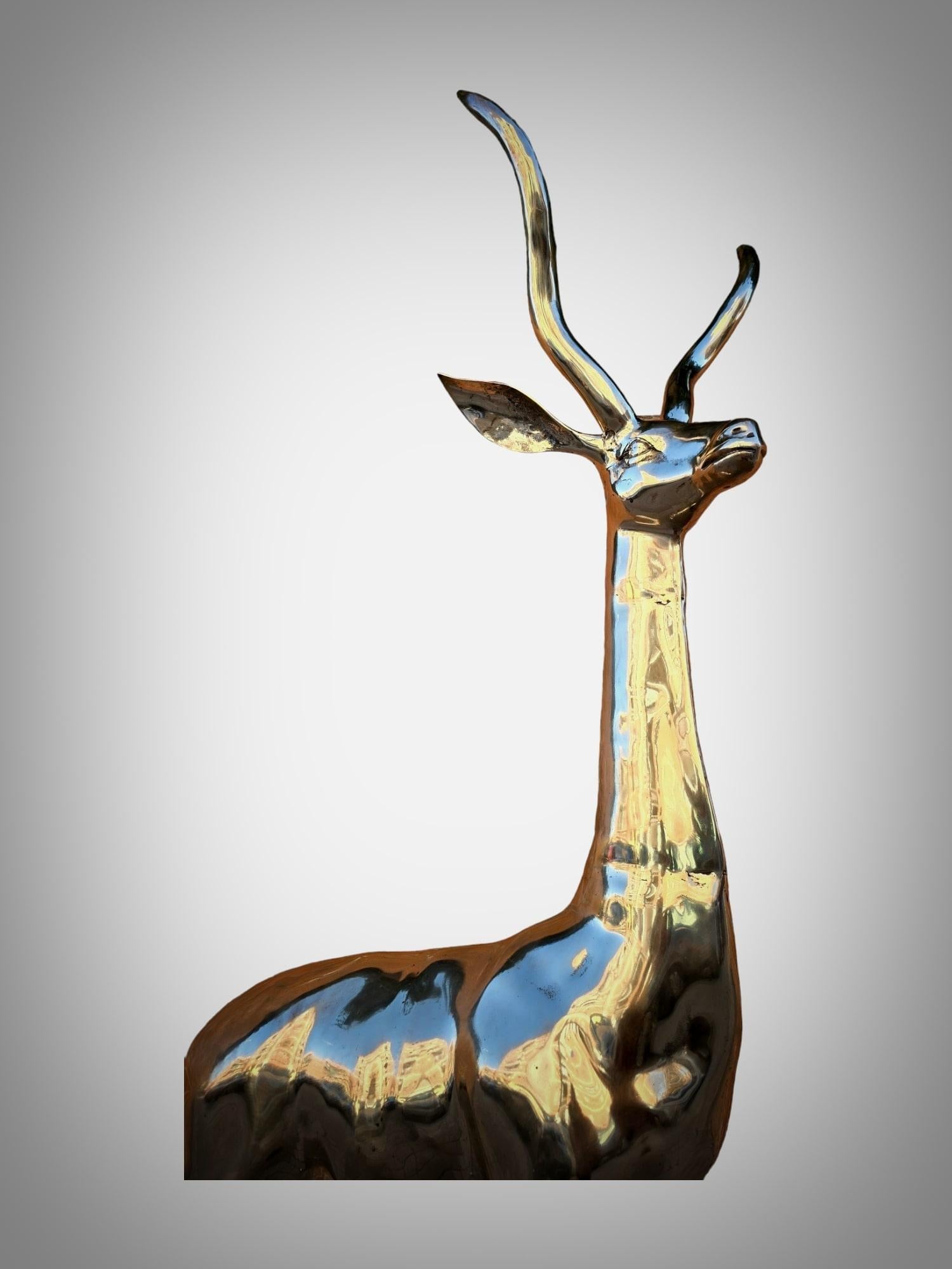 Exquisite polierte Bronze-Skulptur: Lebensgroße Antilope aus den 1950er Jahren im Angebot 7