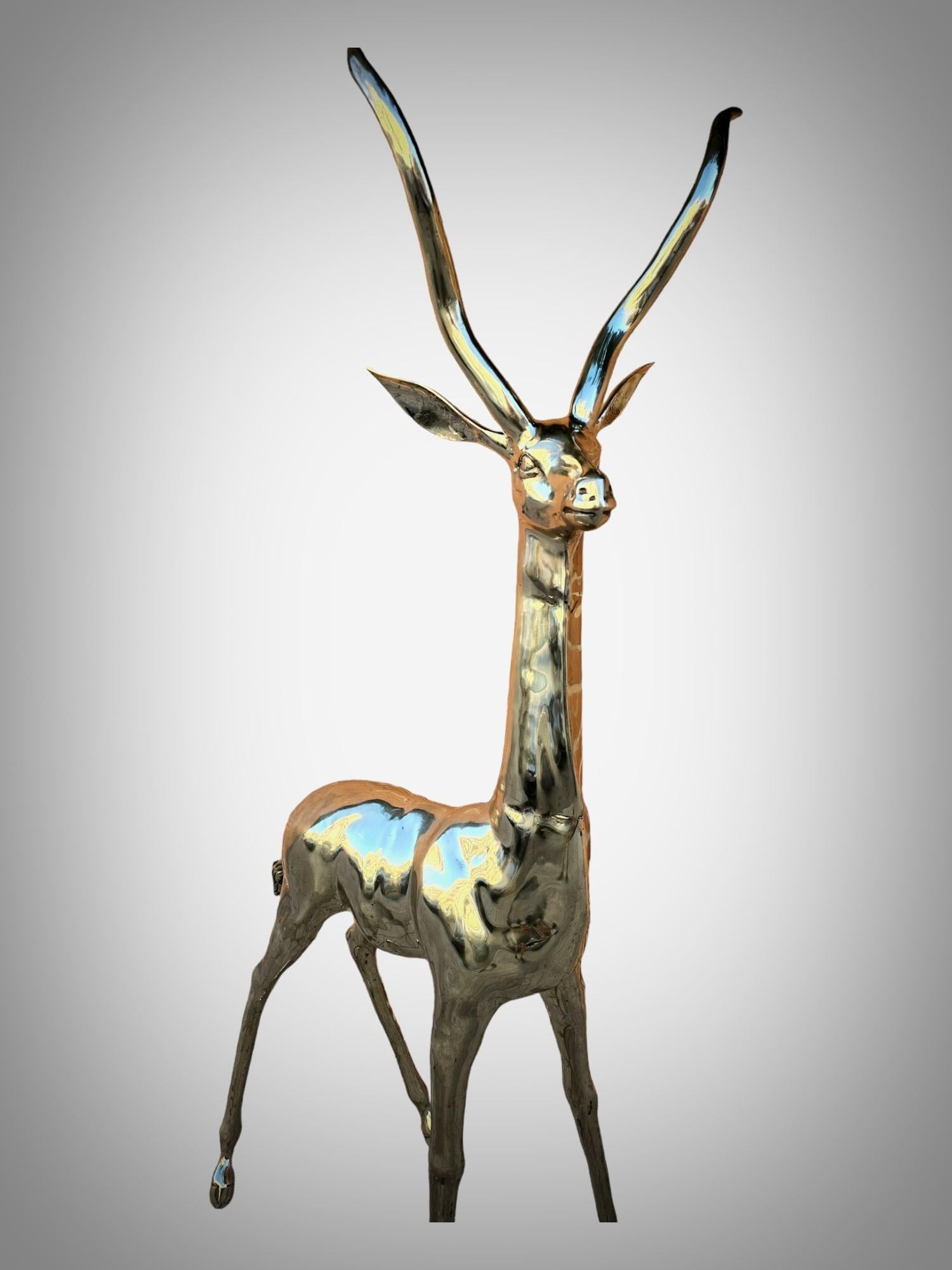 Exquisite polierte Bronze-Skulptur: Lebensgroße Antilope aus den 1950er Jahren im Angebot 10