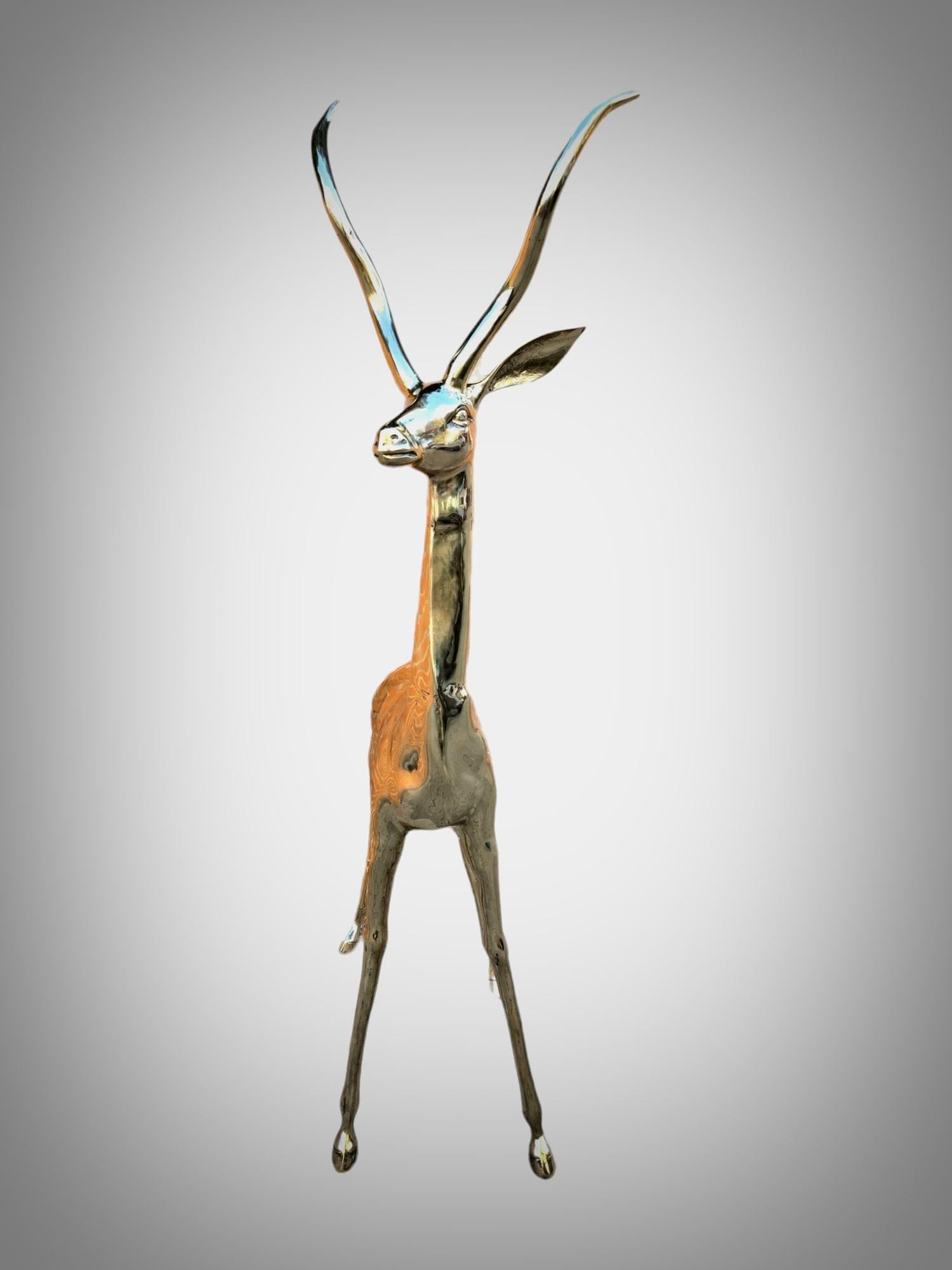 Exquisite polierte Bronze-Skulptur: Lebensgroße Antilope aus den 1950er Jahren im Angebot 11