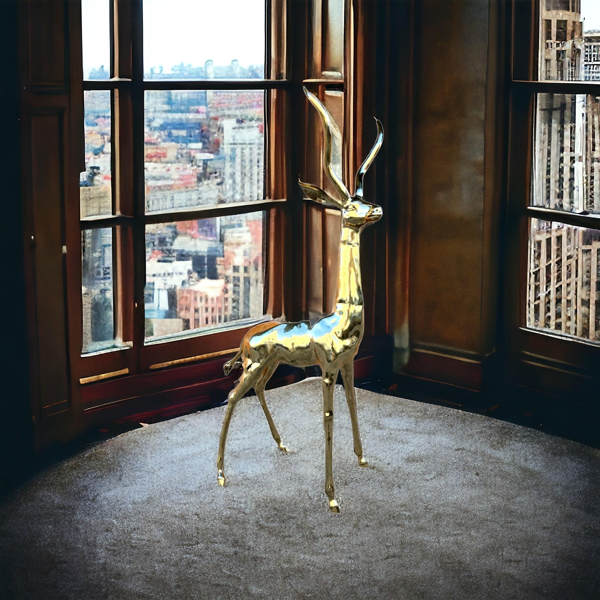 Exquisite polierte Bronze-Skulptur: Lebensgroße Antilope aus den 1950er Jahren im Angebot 15