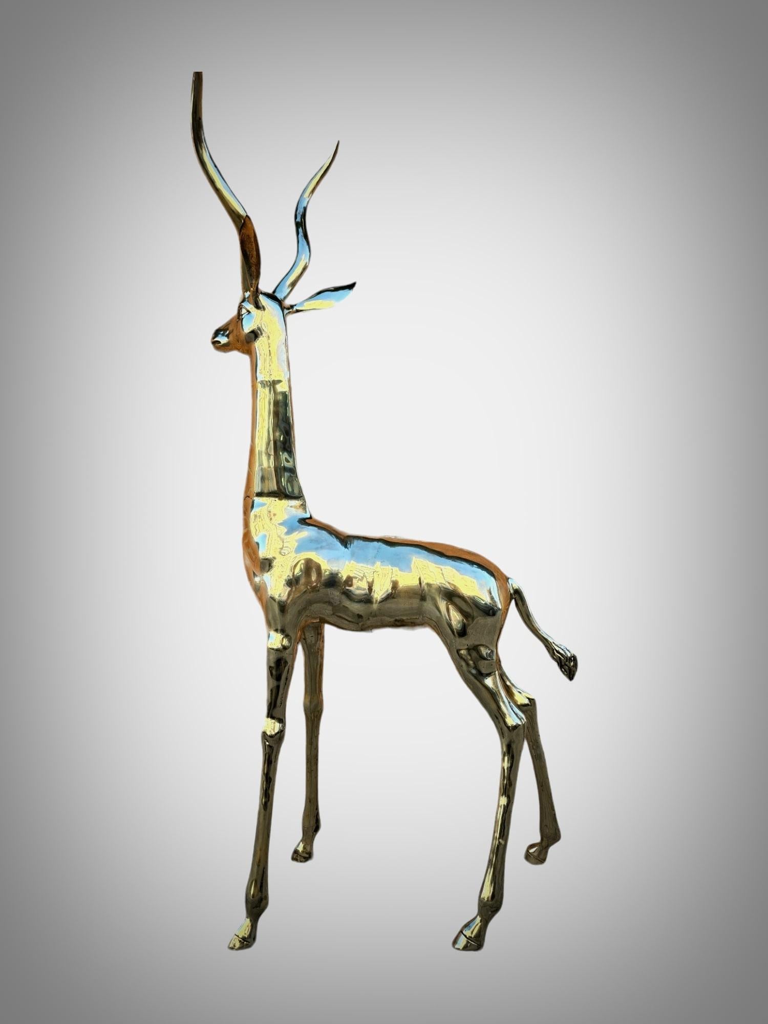 Mid-20th Century Exquisite Polished Bronze Sculpture: Lifesize Antelope from the 1950s For Sale