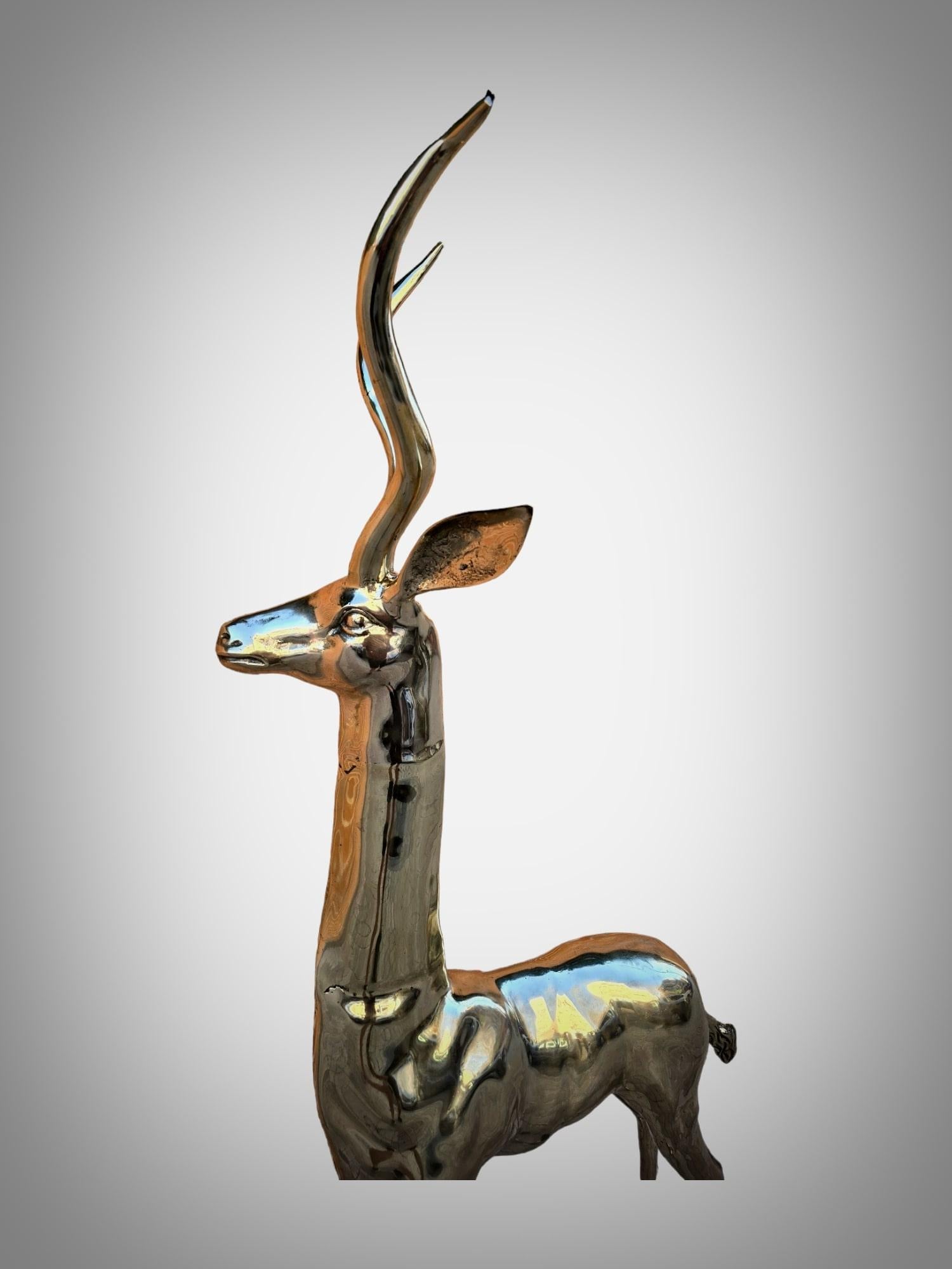 Exquisite polierte Bronze-Skulptur: Lebensgroße Antilope aus den 1950er Jahren im Angebot 2