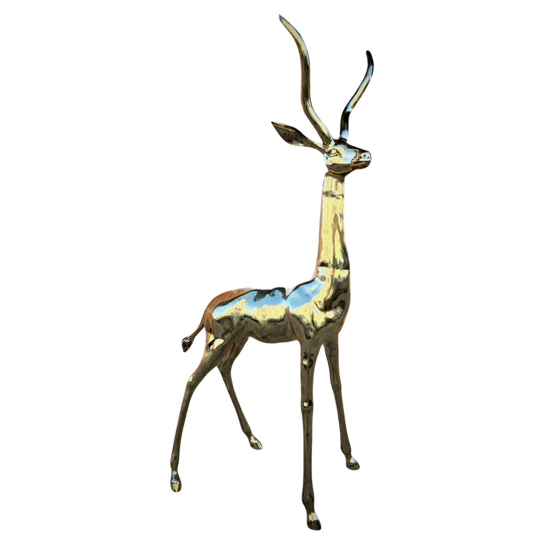 Exquisite Polished Bronze Sculpture: Lifesize Antelope from the 1950s For Sale