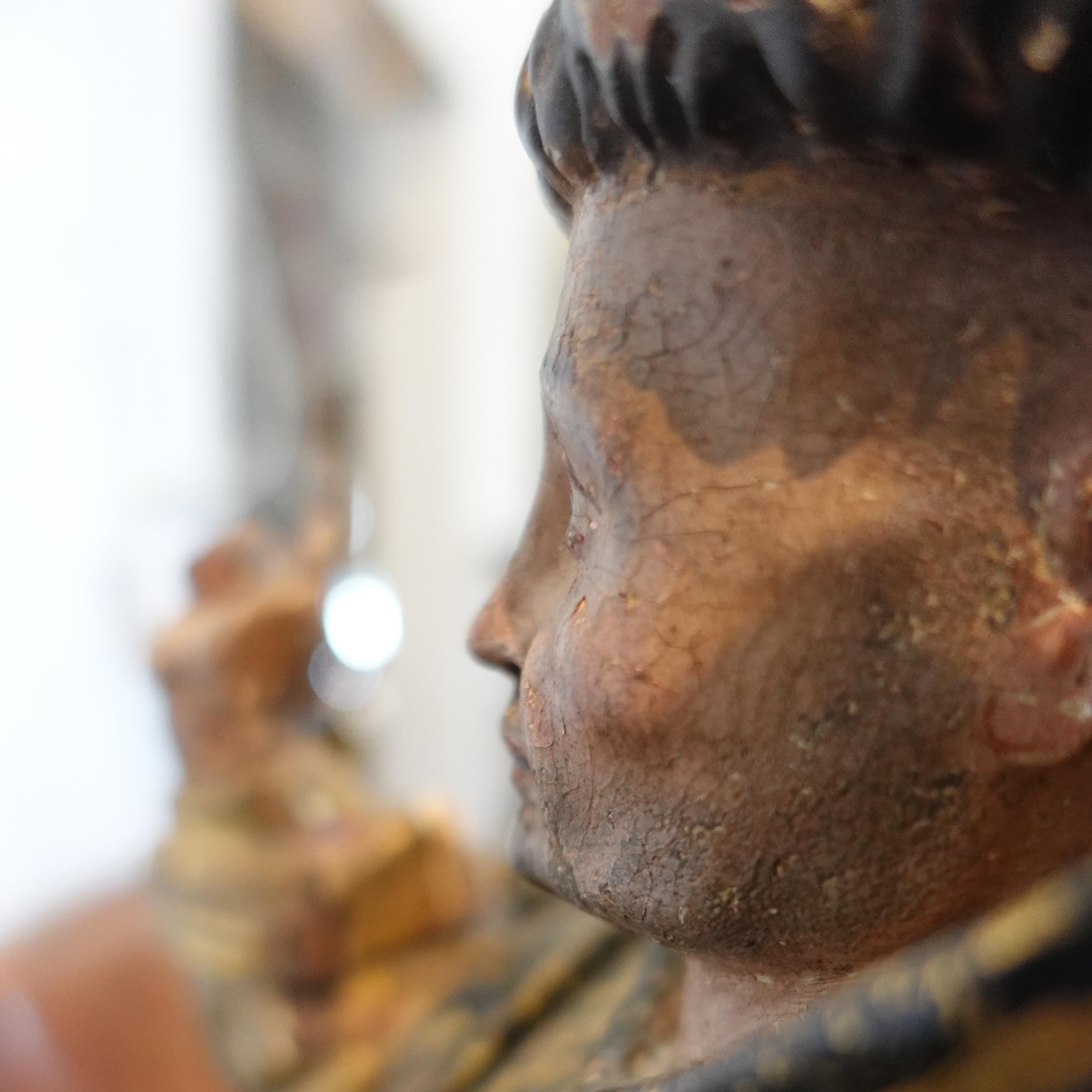 Intagliato a mano Squisita scultura in legno santo policromo spagnolo di San Domenico in vendita