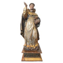 Antique Exquisite Polychrome Spanish santo wood sculpture of St. Dominic