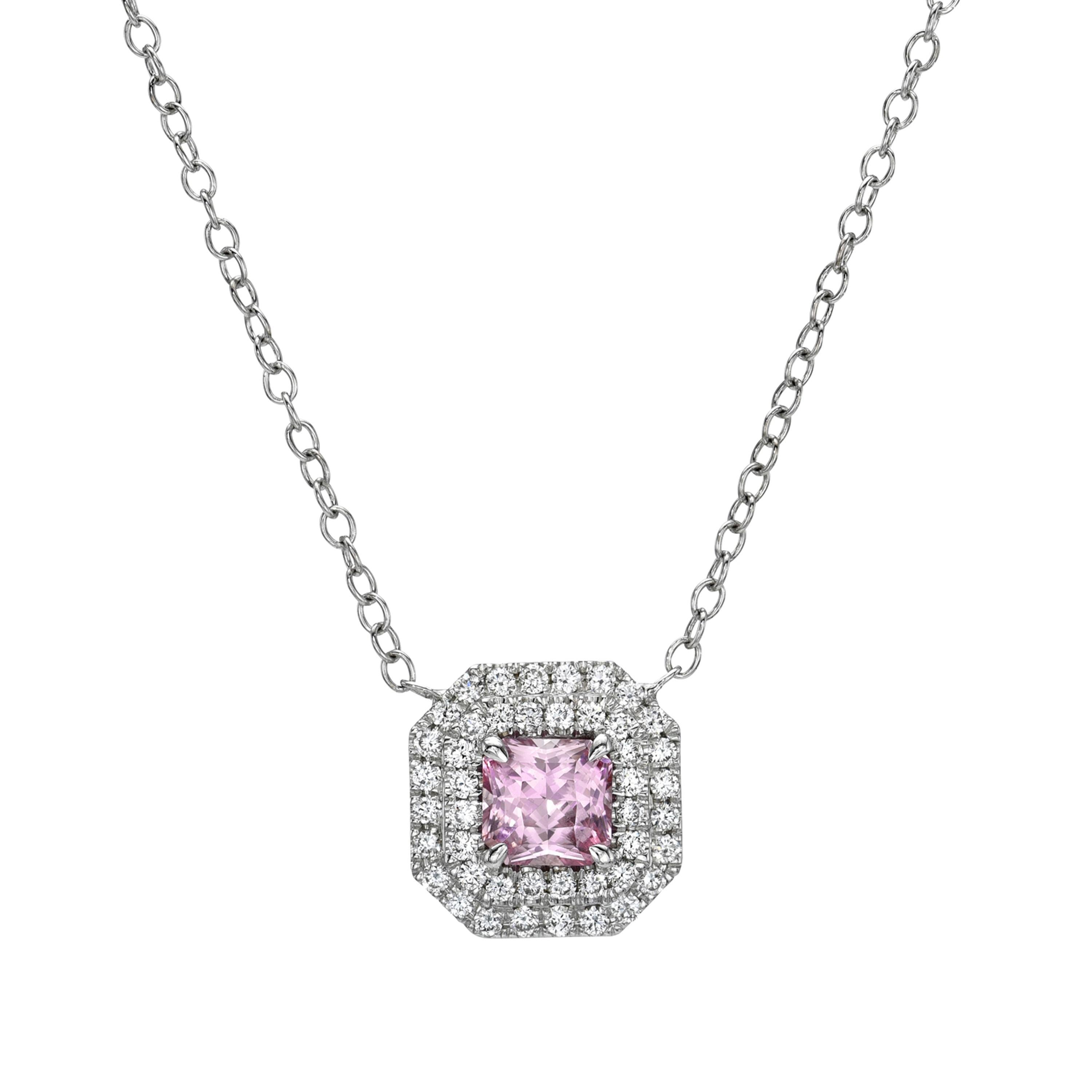 Squisita collana di zaffiri rosa-viola con diamanti - Gioielli in oro bianco 14K in vendita 1