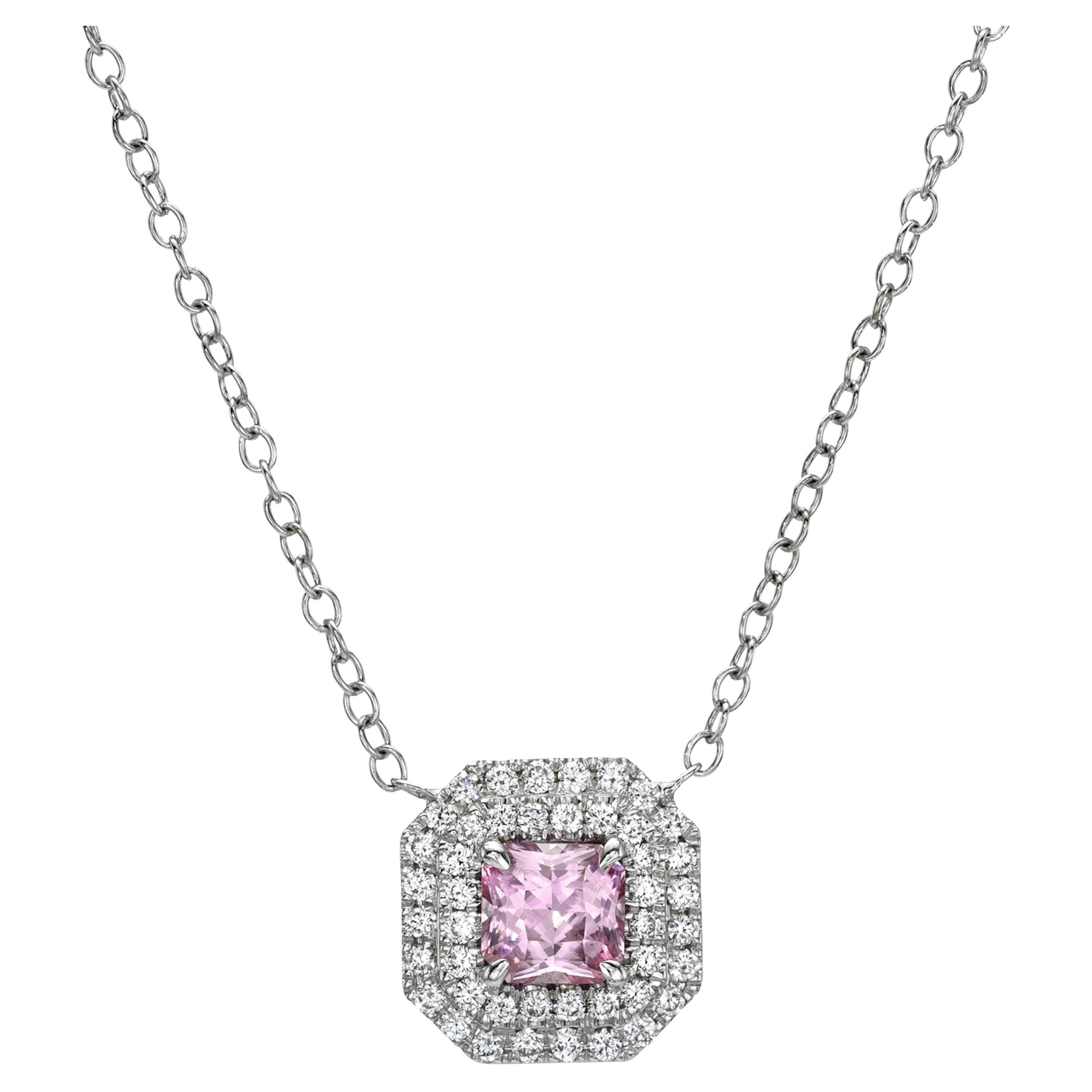 Squisita collana di zaffiri rosa-viola con diamanti - Gioielli in oro bianco 14K