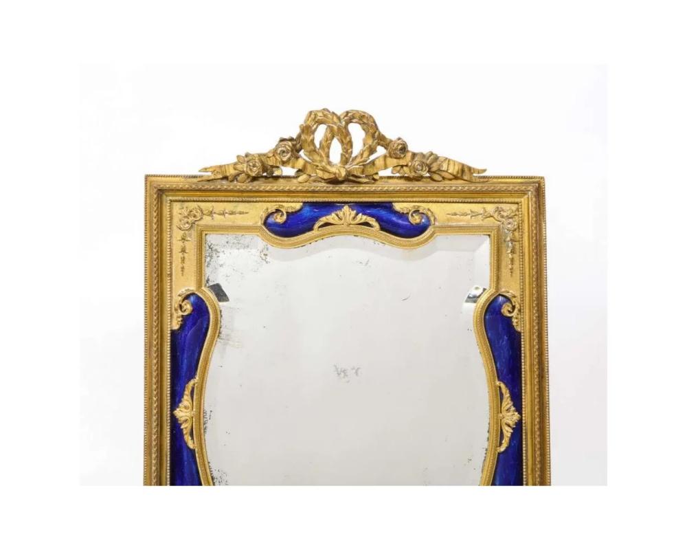 Exquisite Quality French Ormolu and Blue Guilloche Enamel Mirror Frame 7