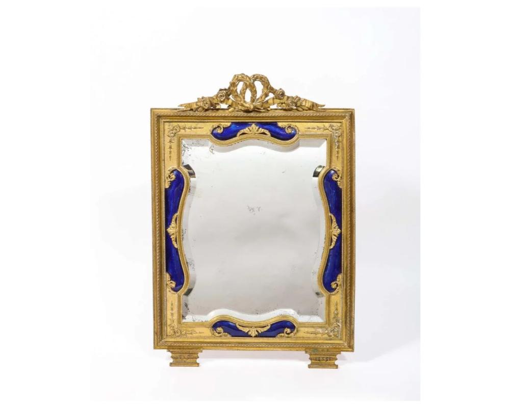 Exquisite Quality French Ormolu and Blue Guilloche Enamel Mirror Frame In Good Condition In New York, NY