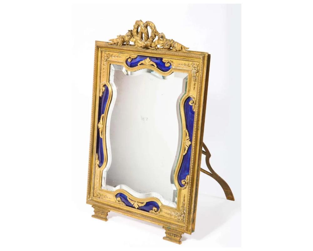 19th Century Exquisite Quality French Ormolu and Blue Guilloche Enamel Mirror Frame
