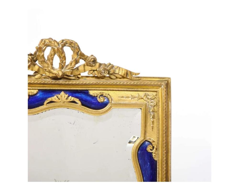 Exquisite Quality French Ormolu and Blue Guilloche Enamel Mirror Frame 3