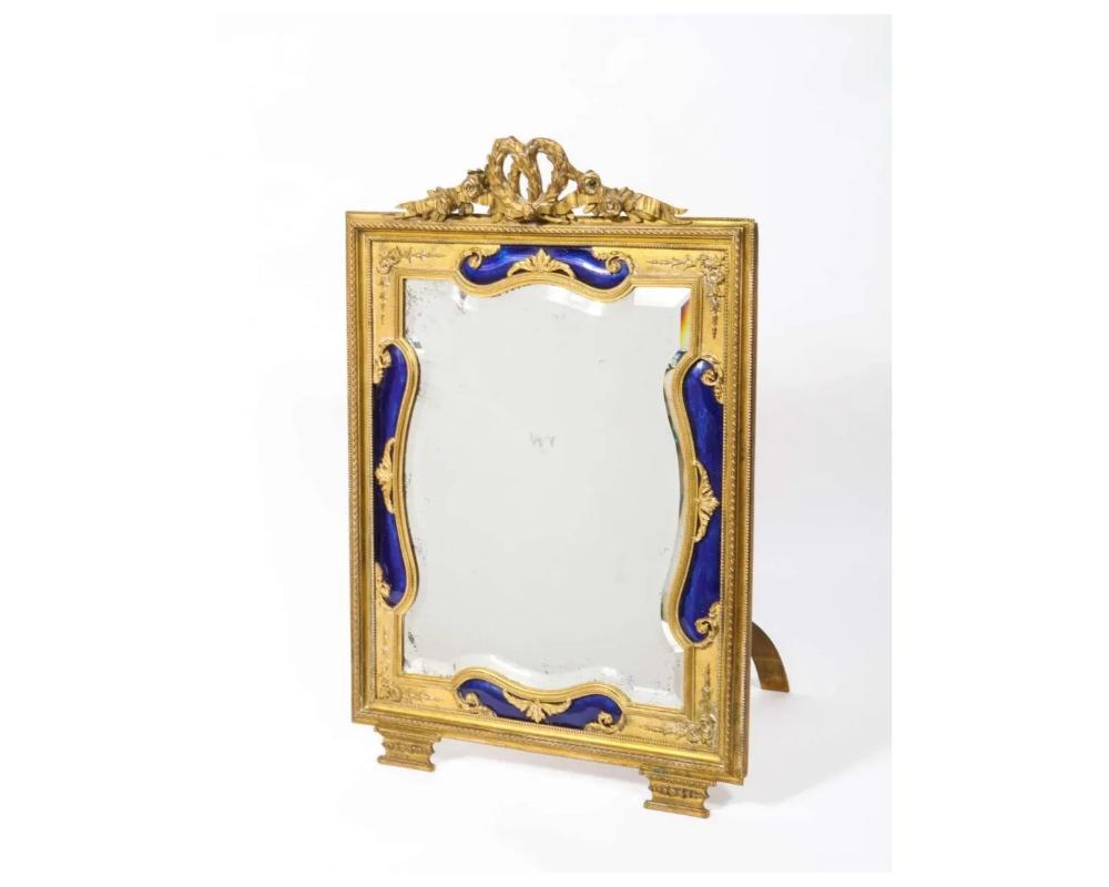 Exquisite Quality French Ormolu and Blue Guilloche Enamel Mirror Frame 4