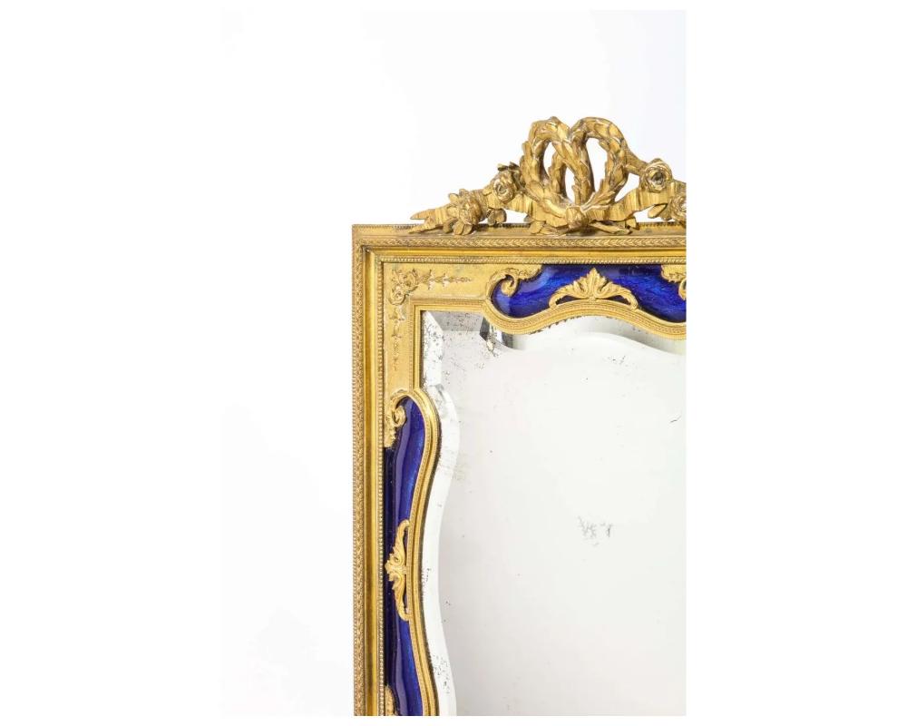 Exquisite Quality French Ormolu and Blue Guilloche Enamel Mirror Frame 5