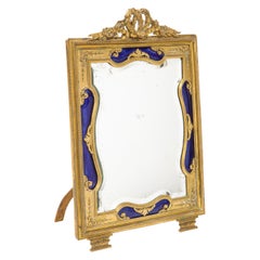 Antique Exquisite Quality French Ormolu and Blue Guilloche Enamel Mirror Frame