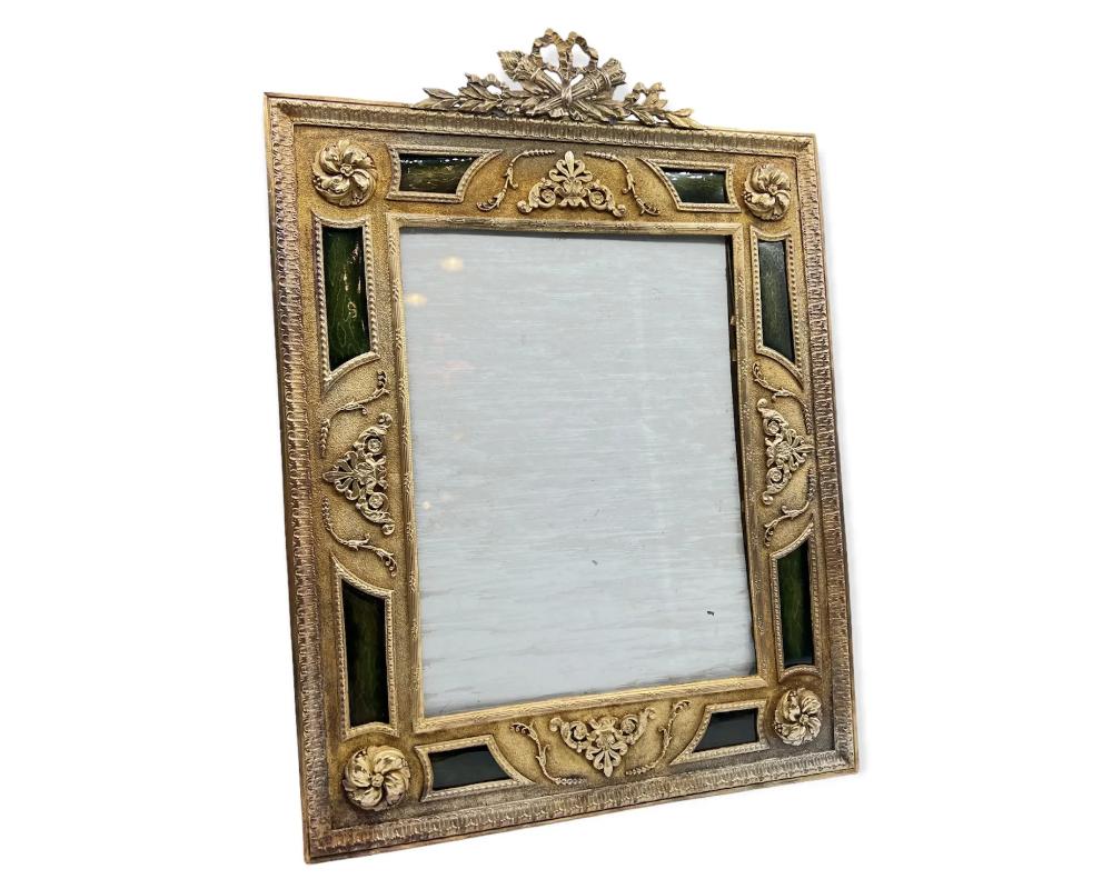 Exquisite Quality French Ormolu and Green Guilloche Enamel Frame In Good Condition In New York, NY