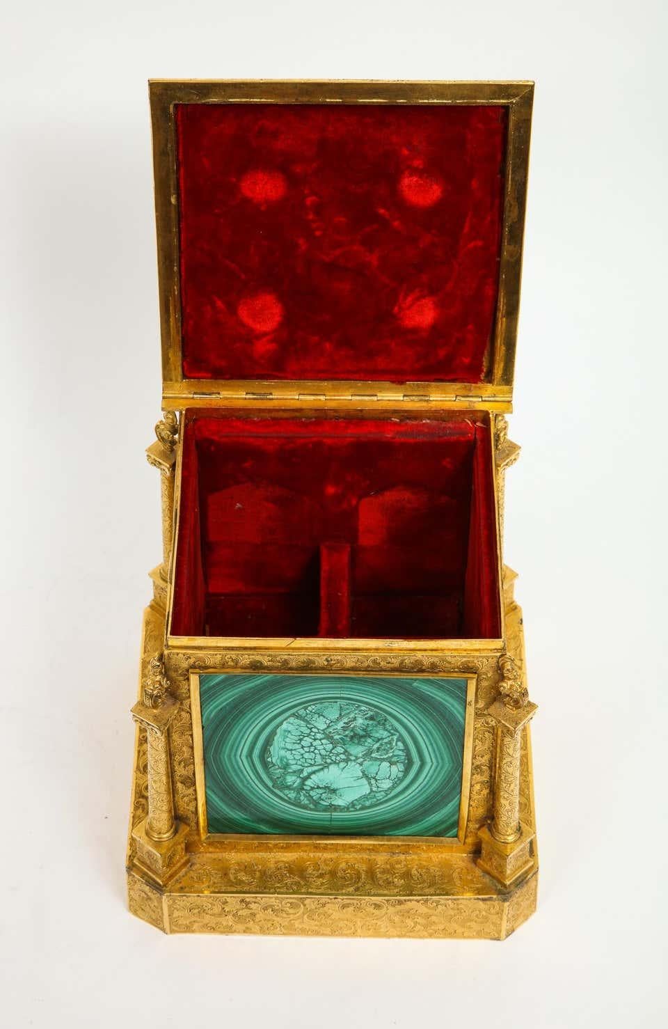 Exquisite Quality Napoleon III Engraved Ormolu and Malachite Perfume Bottle Box 8