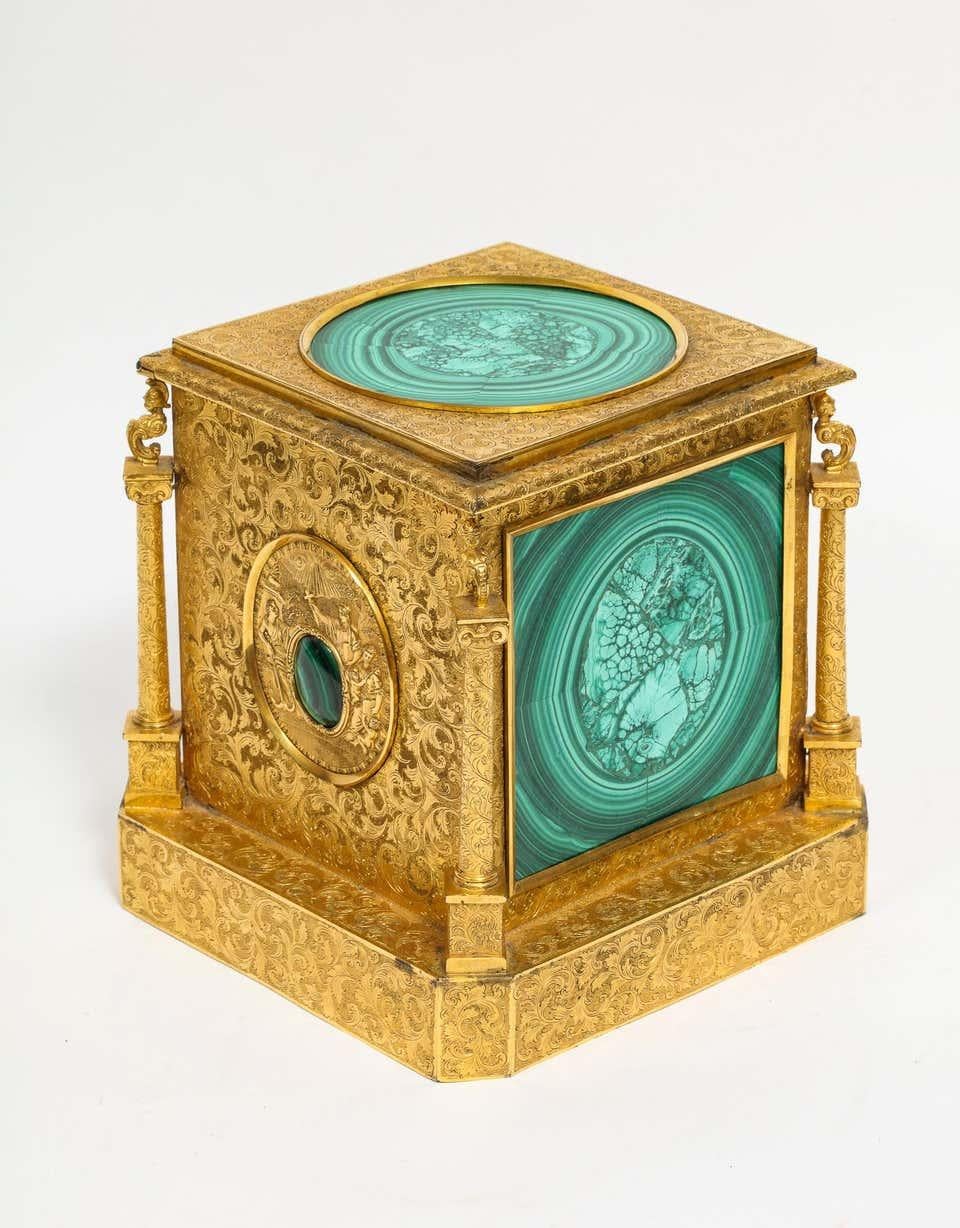 Women's or Men's Exquisite Quality Napoleon III Engraved Ormolu and Malachite Perfume Bottle Box