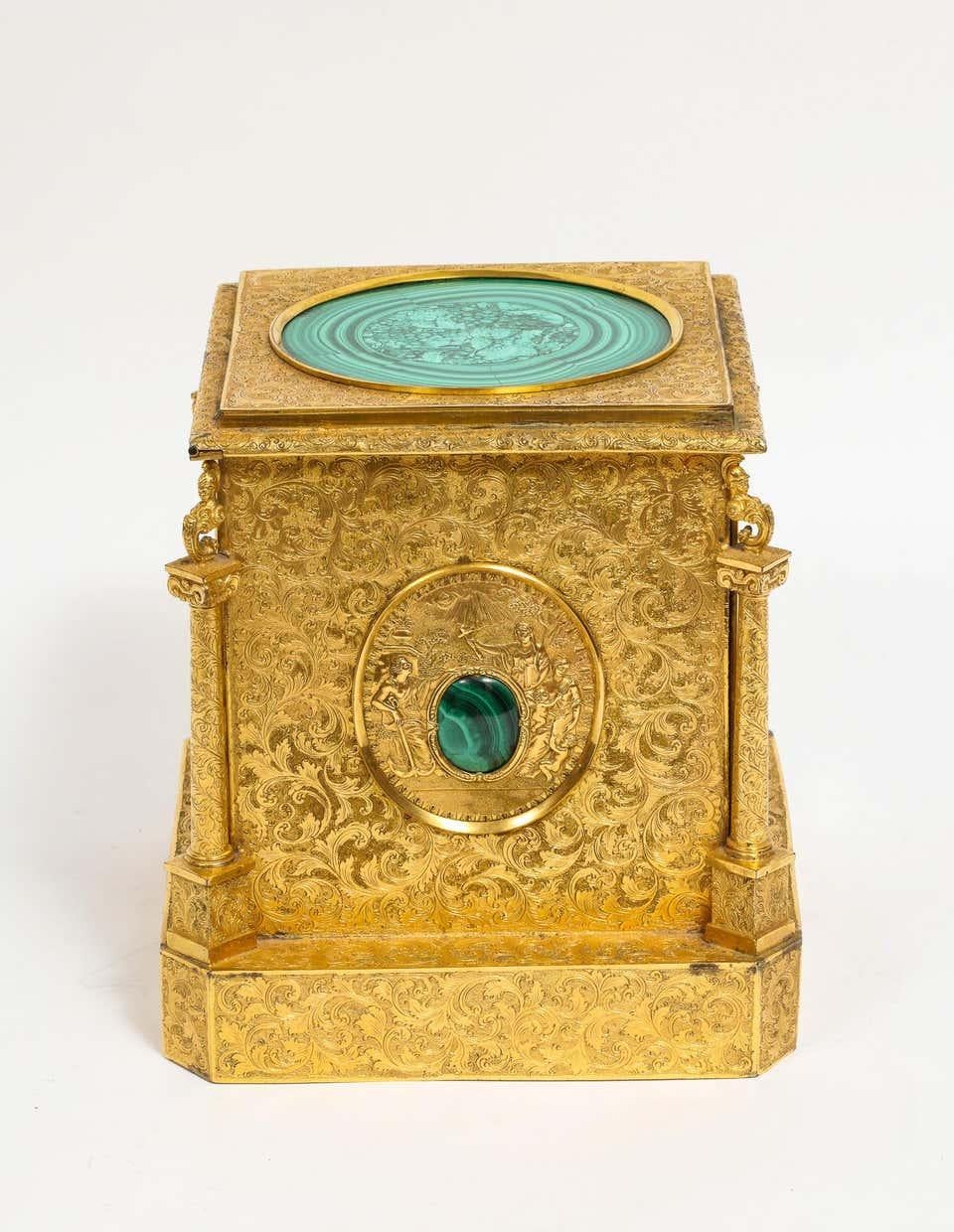 Exquisite Quality Napoleon III Engraved Ormolu and Malachite Perfume Bottle Box 1