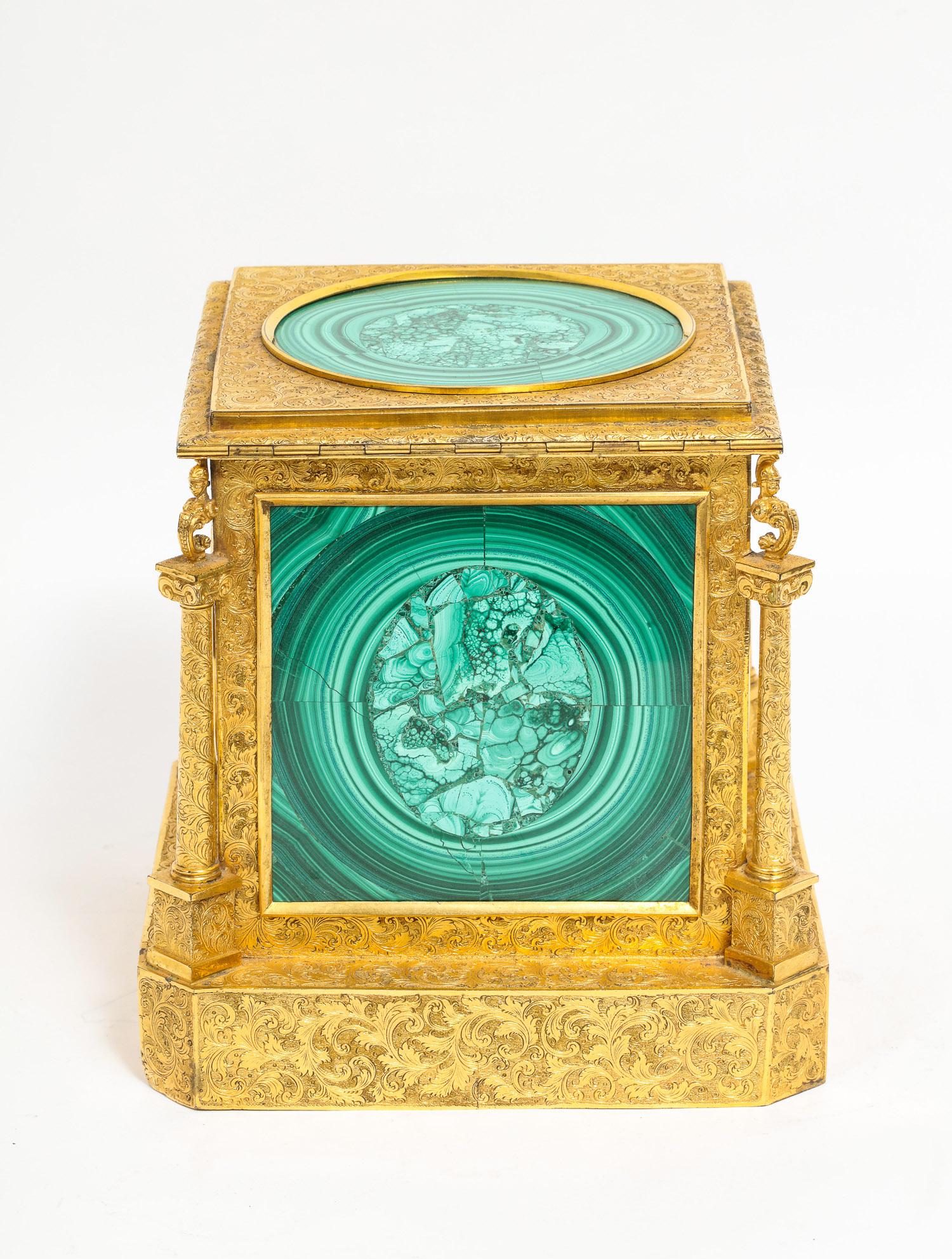Exquisite Quality Napoleon III Engraved Ormolu and Malachite Perfume Bottle Box 3