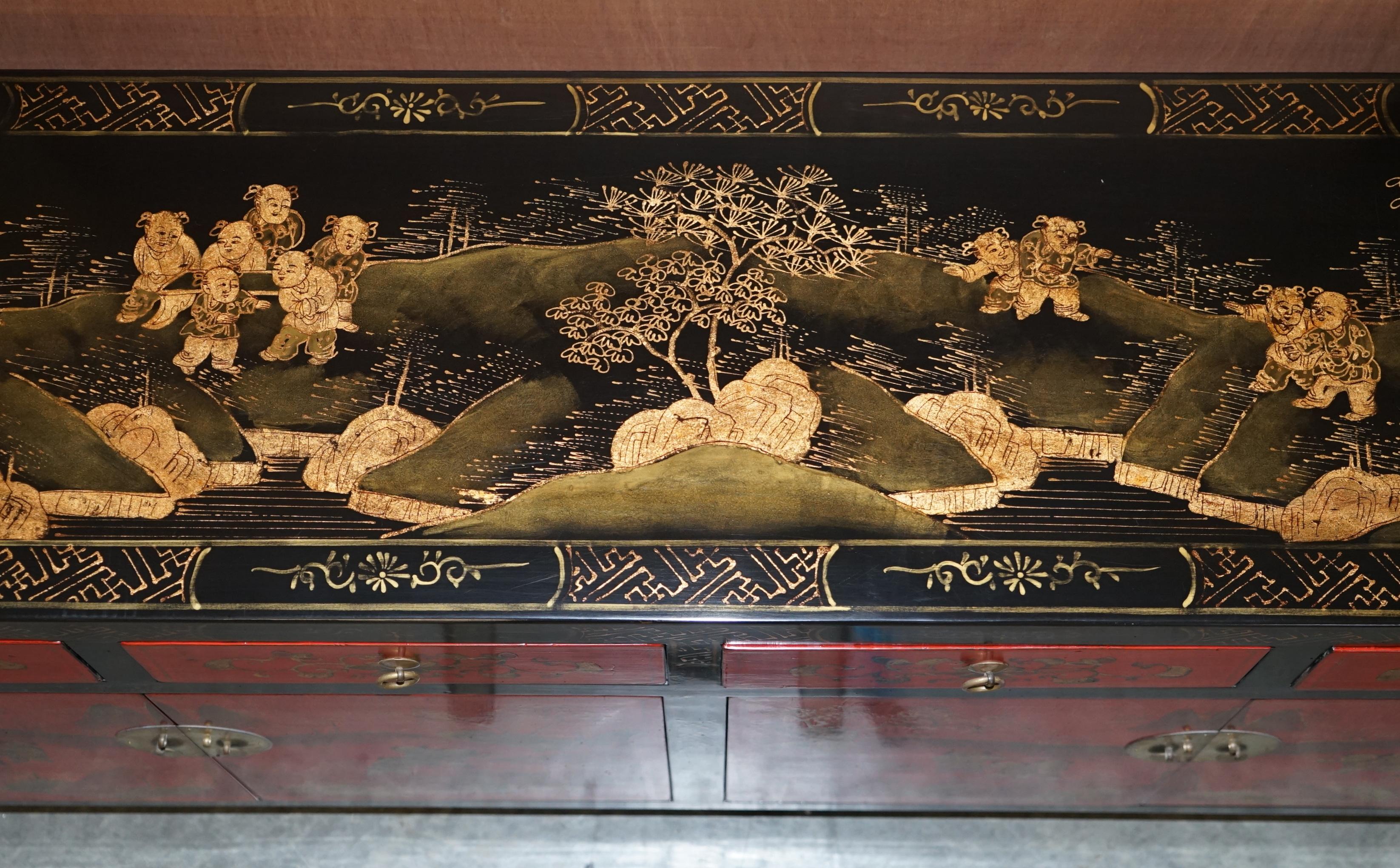 Exquisite Quality Oriental Vintage Hand Painted & Lacquered Sideboard Drawers 6