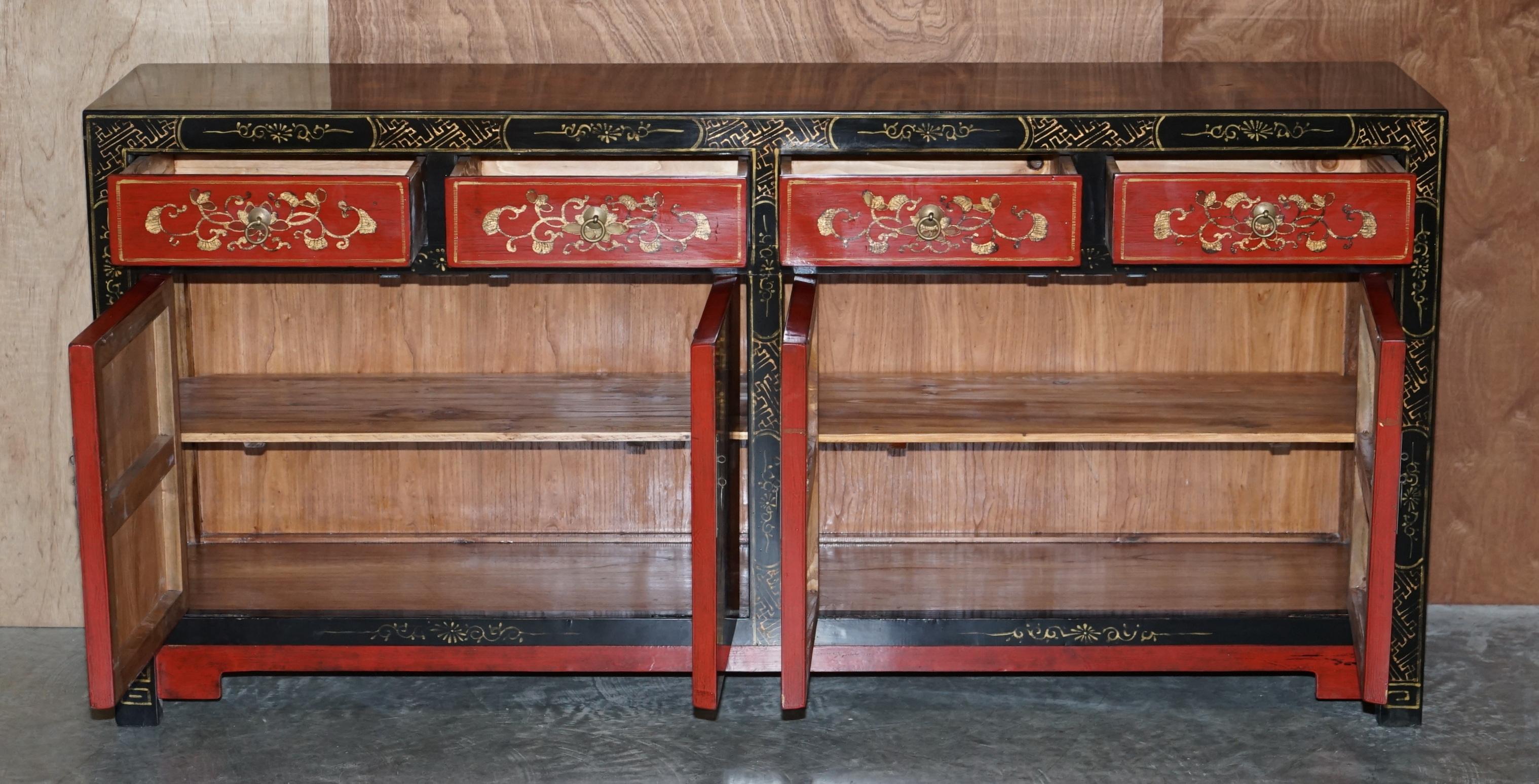 Exquisite Quality Oriental Vintage Hand Painted & Lacquered Sideboard Drawers 8