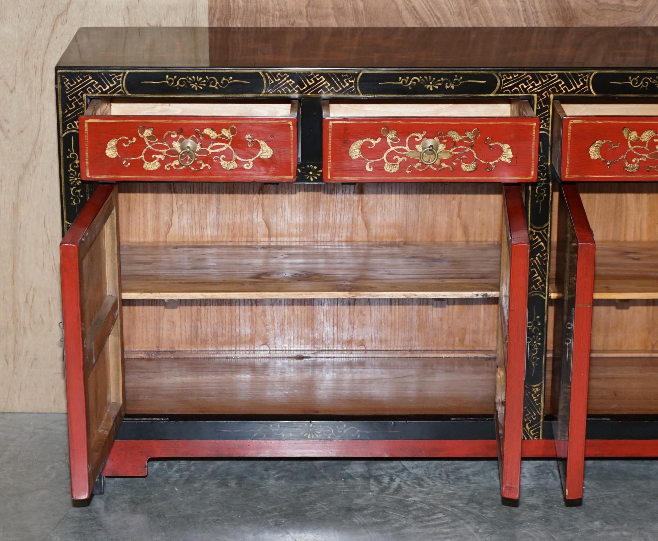 Exquisite Quality Oriental Vintage Hand Painted & Lacquered Sideboard Drawers 9