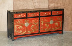 Exquisite Quality Oriental Vintage Hand Painted & Lacquered Sideboard Drawers