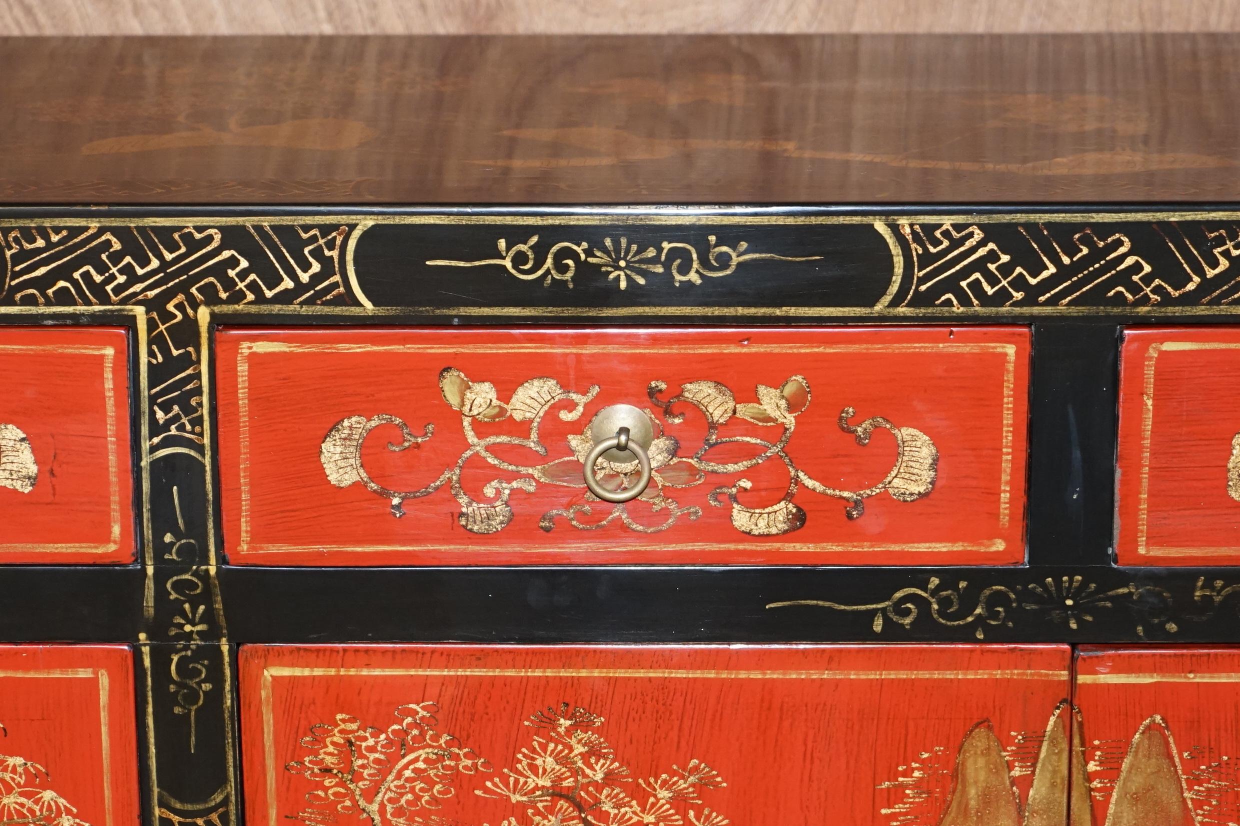 Exquisite Quality Oriental Vintage Hand Painted & Lacquered Sideboard Drawers 1