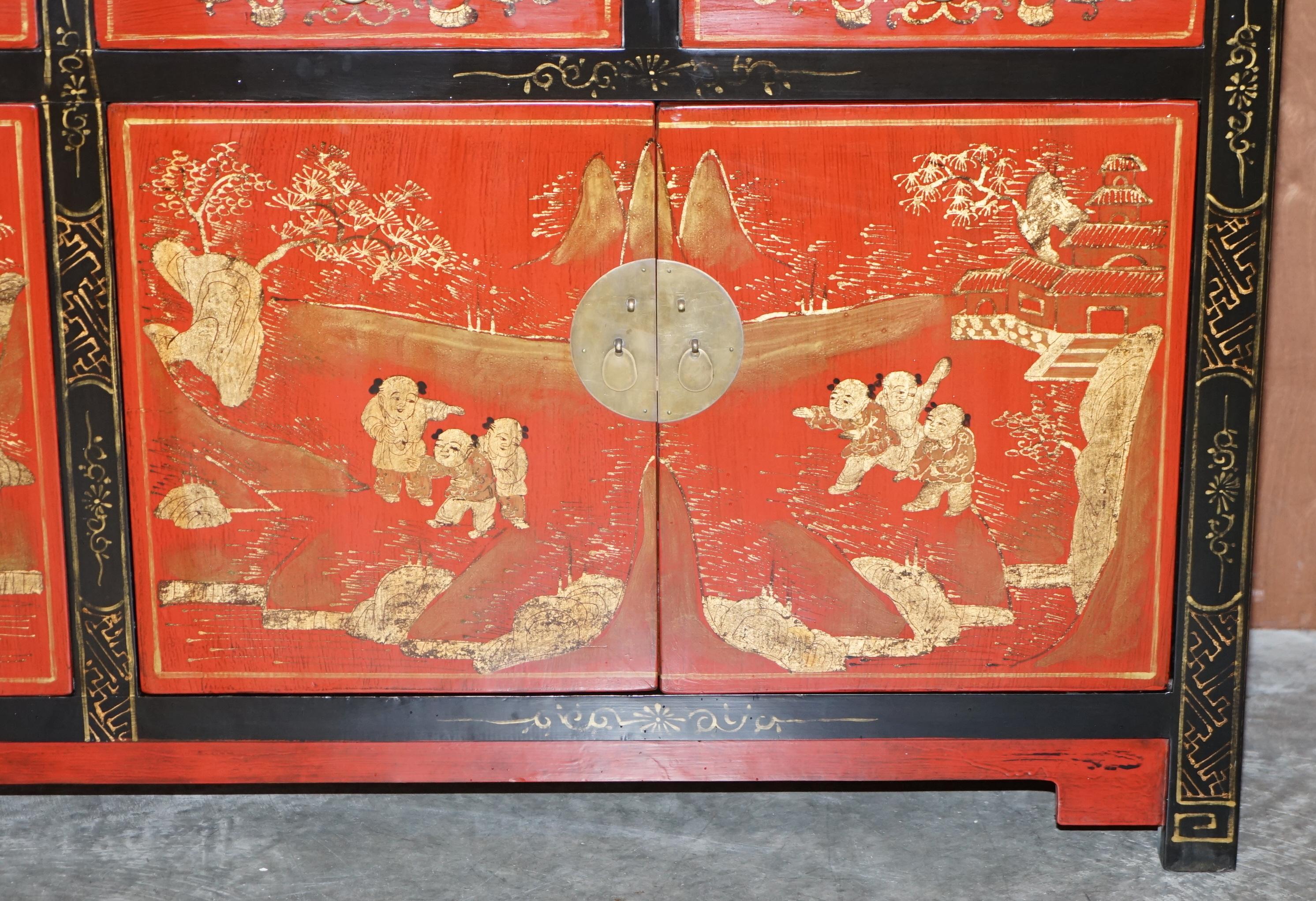 Exquisite Quality Oriental Vintage Hand Painted & Lacquered Sideboard Drawers 2