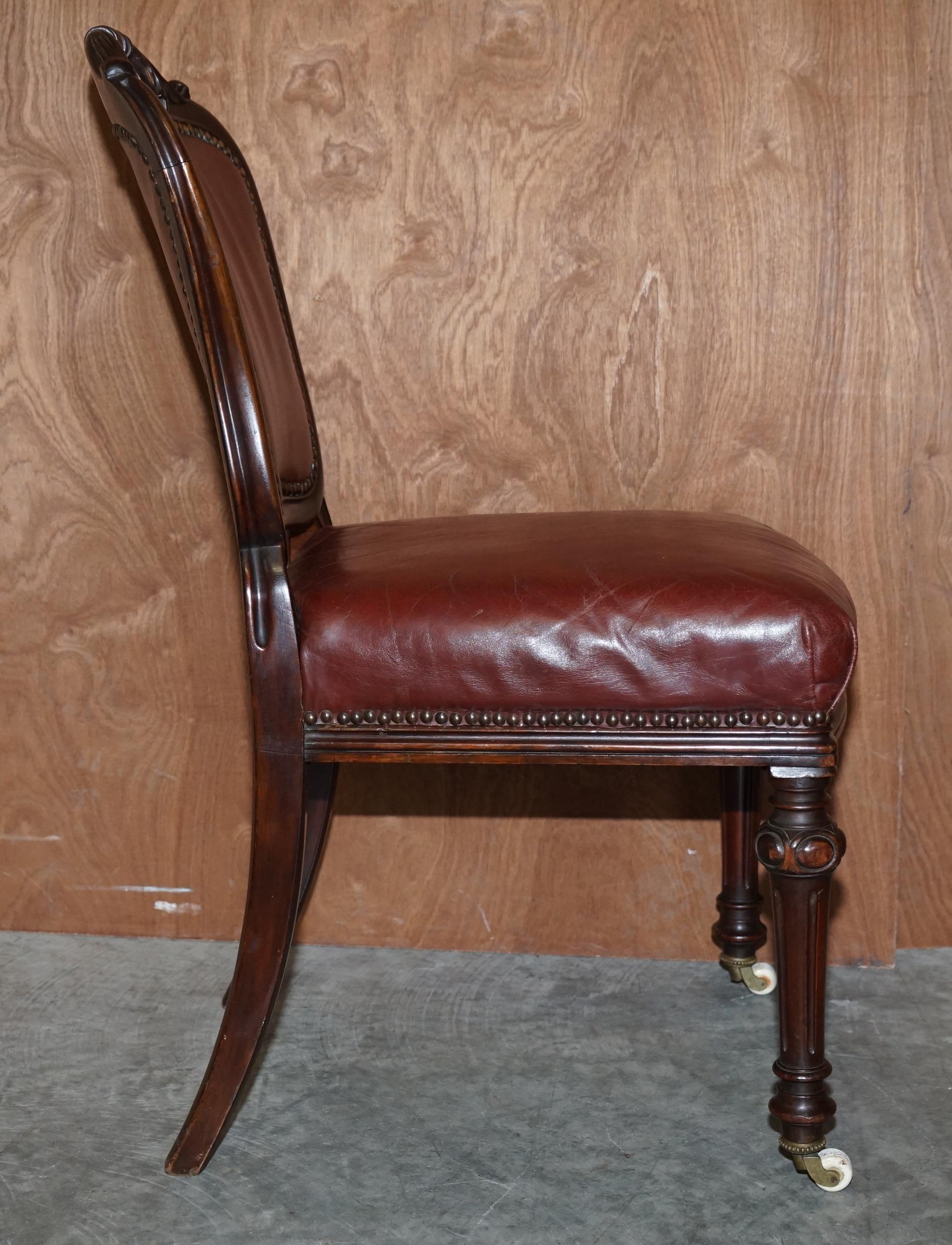 Exquisite Quality Victorian 1860 Hardwood & Leather Dining Chairs After Gillows For Sale 4