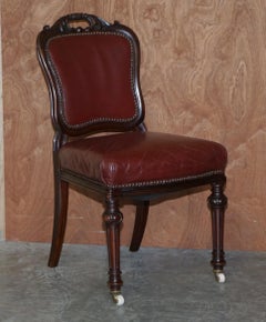 Exquisite Quality Victorian 1860 Hardwood & Leather Dining Chairs After Gillows