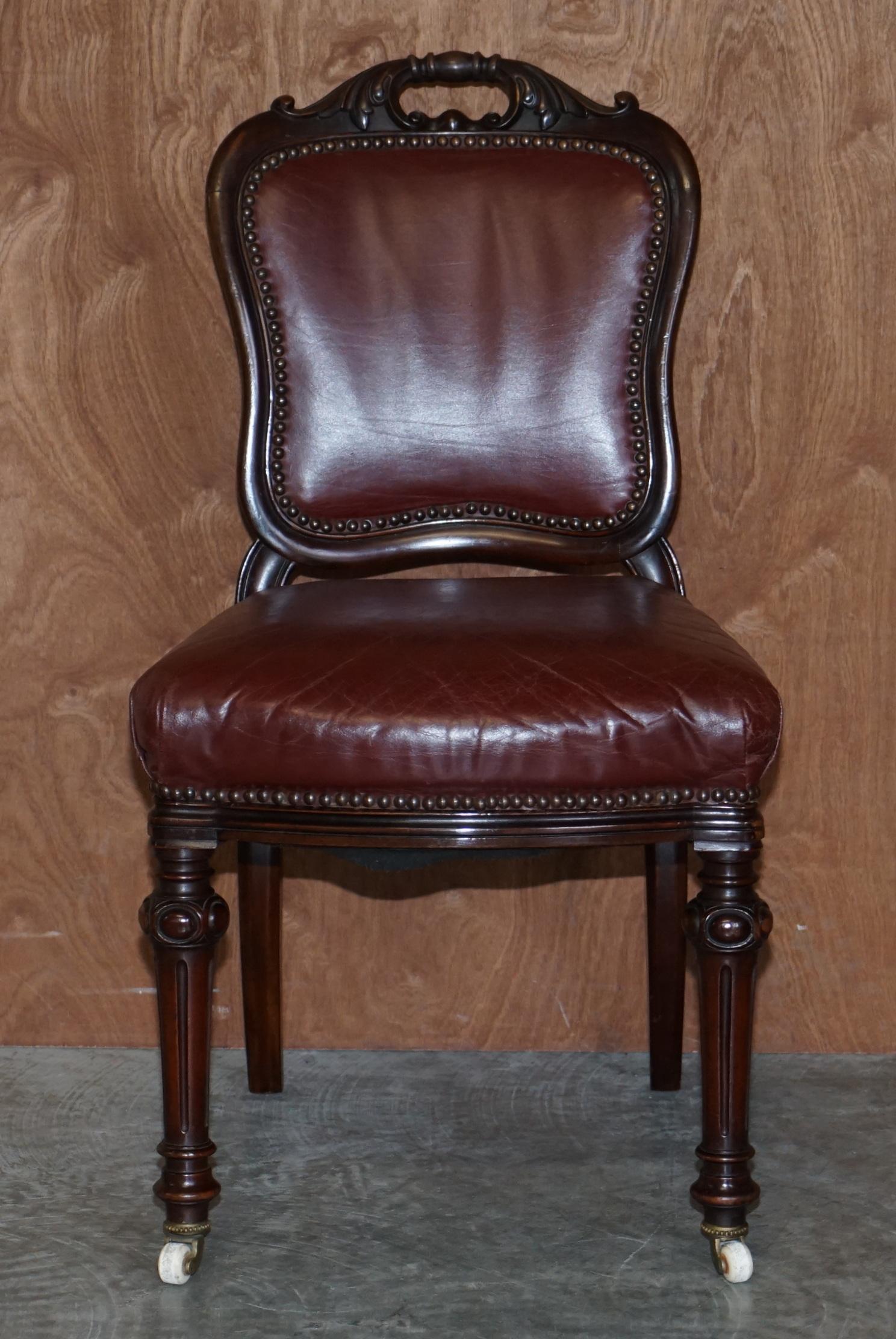 High Victorian Exquisite Quality Victorian 1860 Hardwood & Leather Dining Chairs After Gillows For Sale