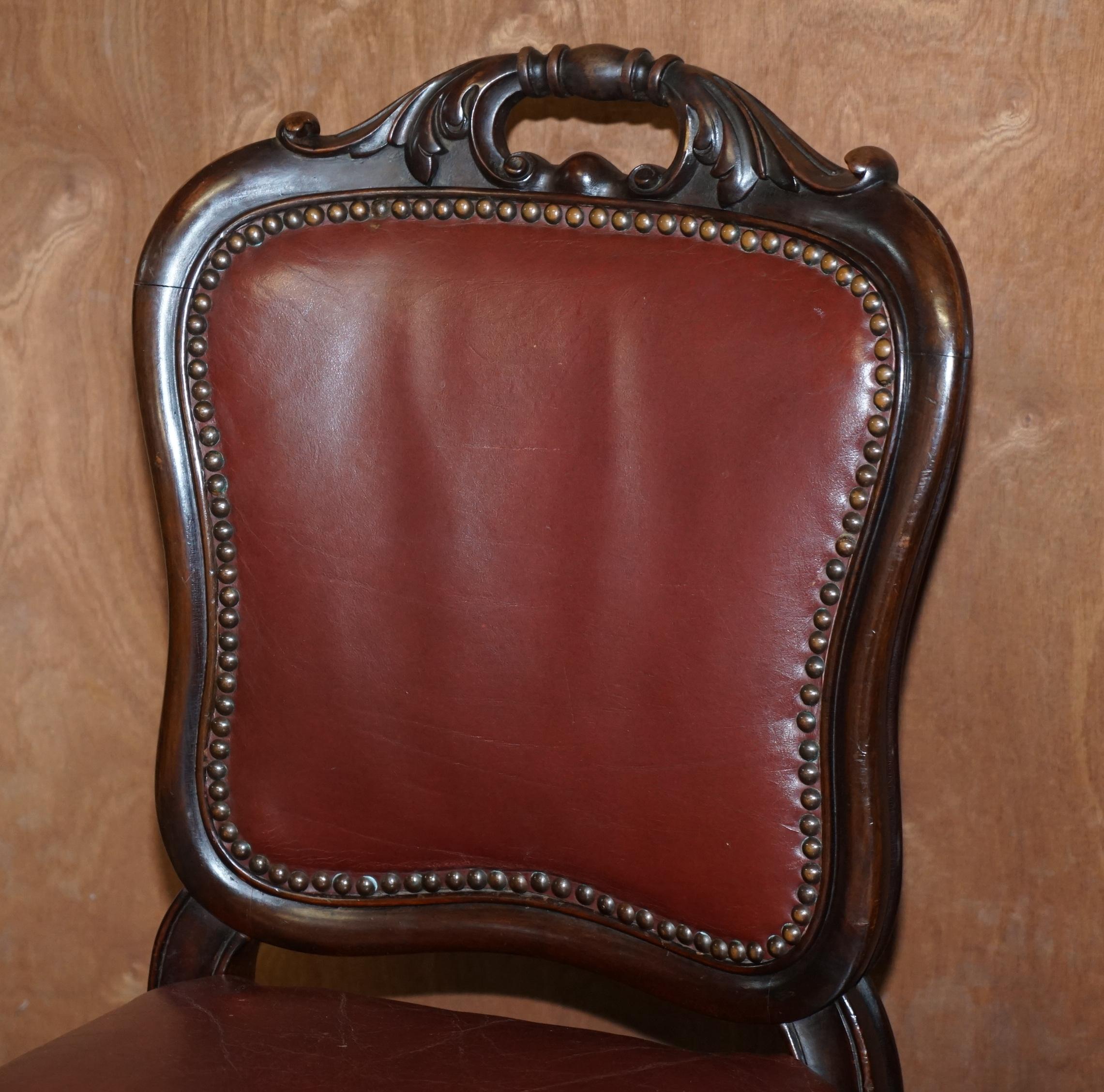 English Exquisite Quality Victorian 1860 Hardwood & Leather Dining Chairs After Gillows For Sale