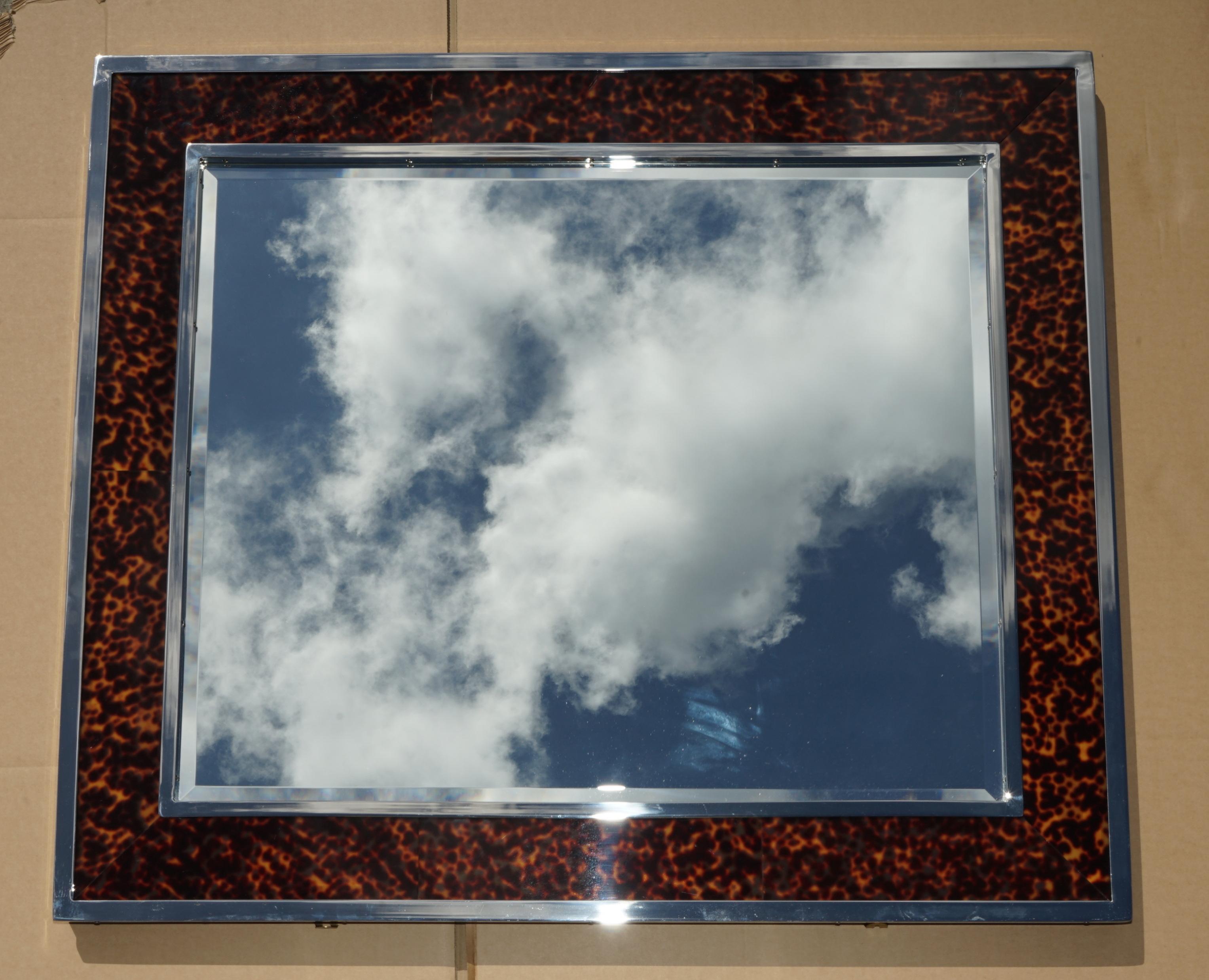 Art Deco EXQUISiTE RALPH LAUREN CITY MODERN CHROME TORTOISE SHELL FRAMED MIRROR For Sale