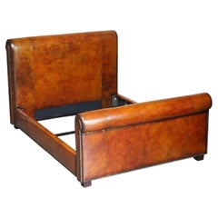 EXQUISITE RALPH LAUREN HAND DYED EUROPEAN KING SiZE BROWN LEATHER BED FRAME