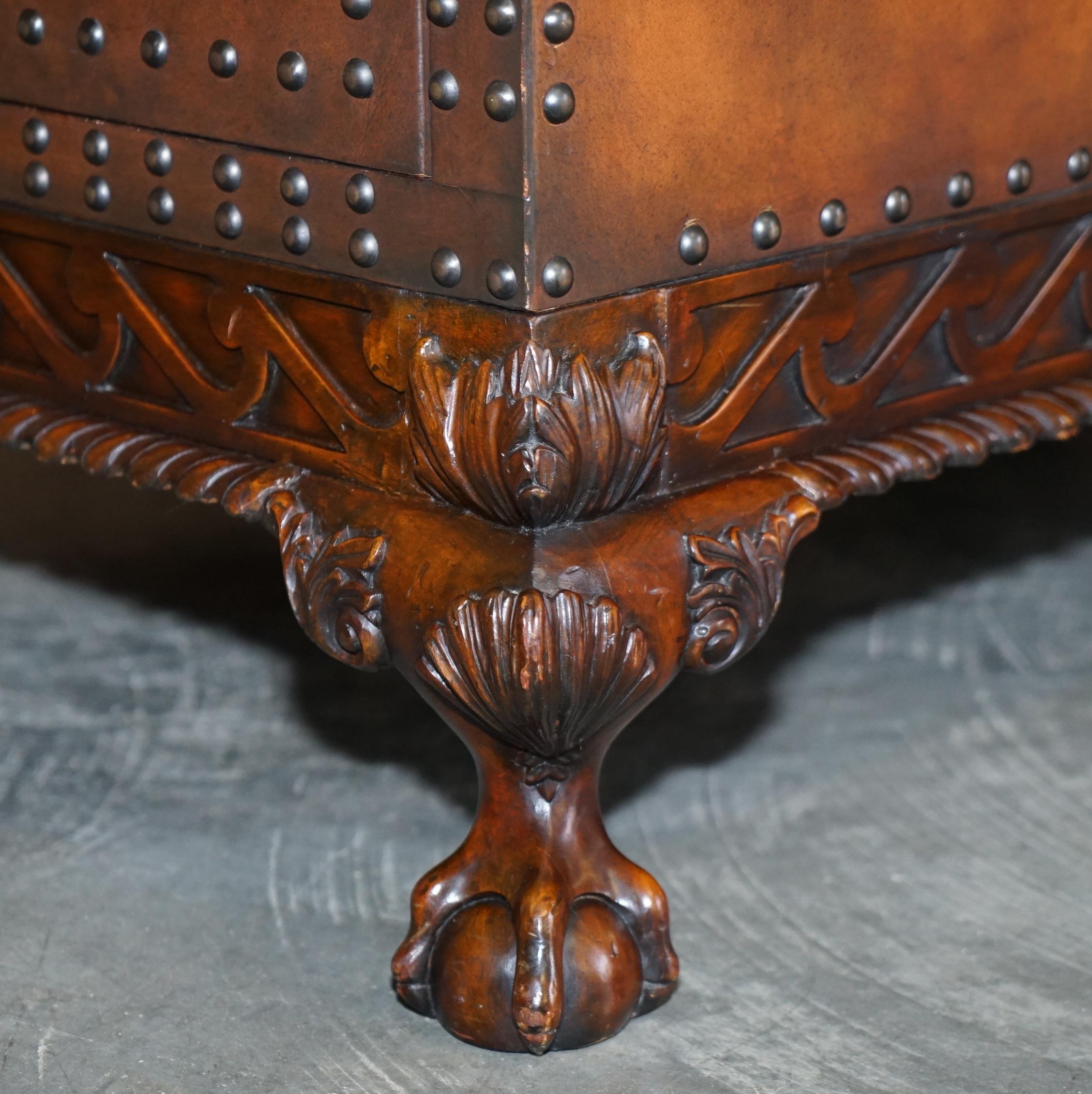 English Exquisite Ralph Lauren Large Coffee Table Twin Drawers Carved Claw & Ball Feet