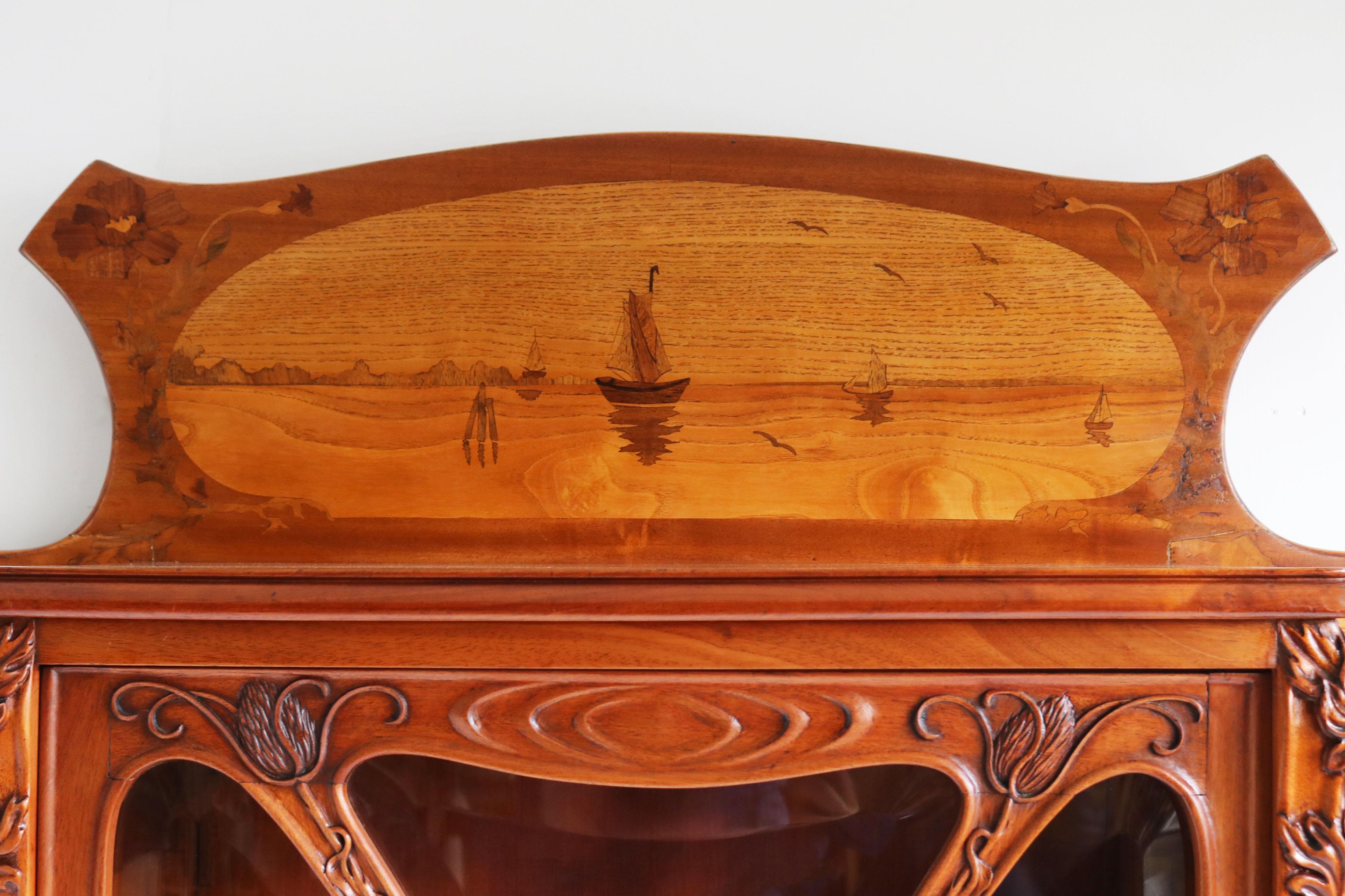 Exquisite seltene, seltene Jugendstil-Vitrinen-/Musikschrank von Emile Galle, Frankreich 1905 im Angebot 2