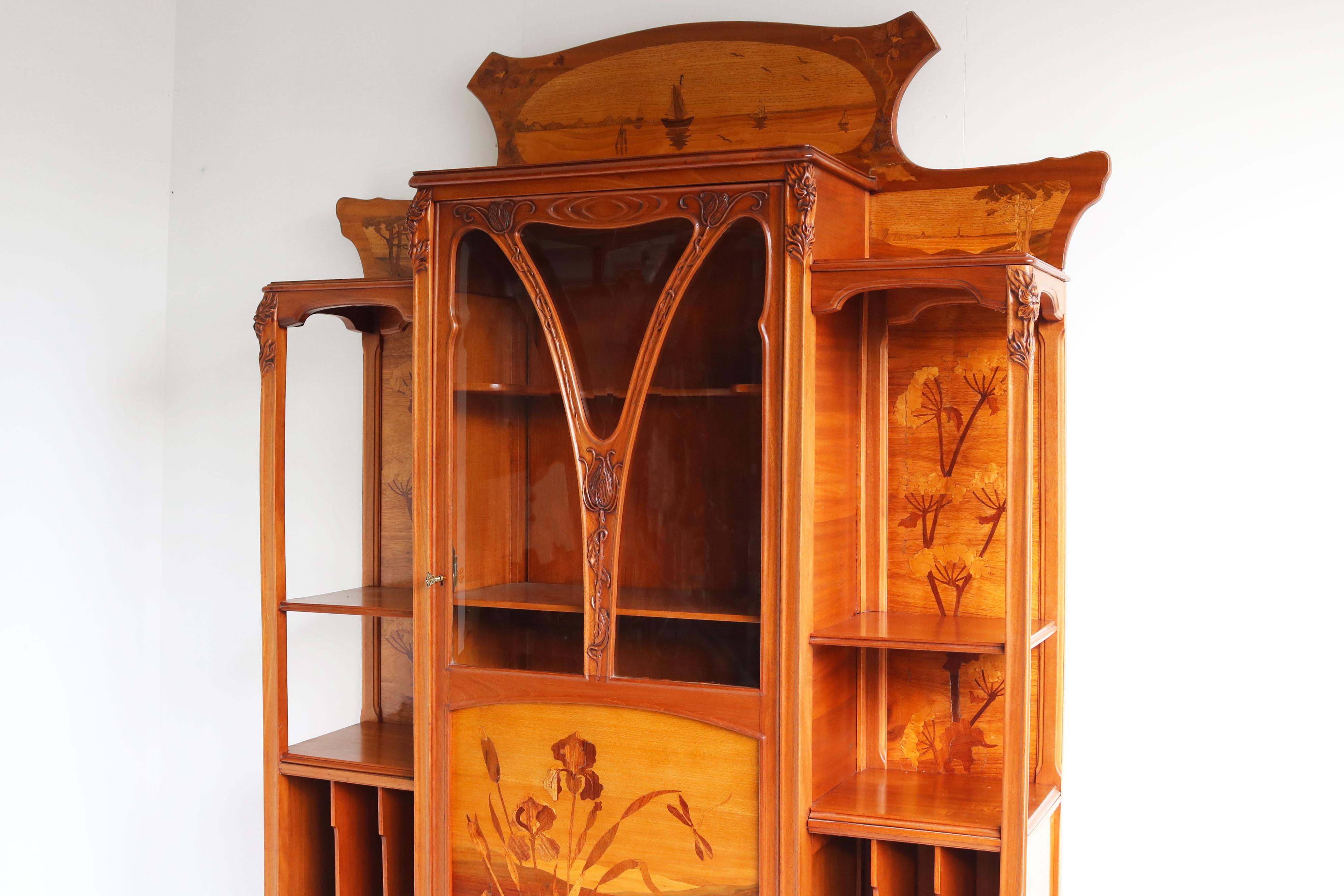 Exquisite seltene, seltene Jugendstil-Vitrinen-/Musikschrank von Emile Galle, Frankreich 1905 im Angebot 7