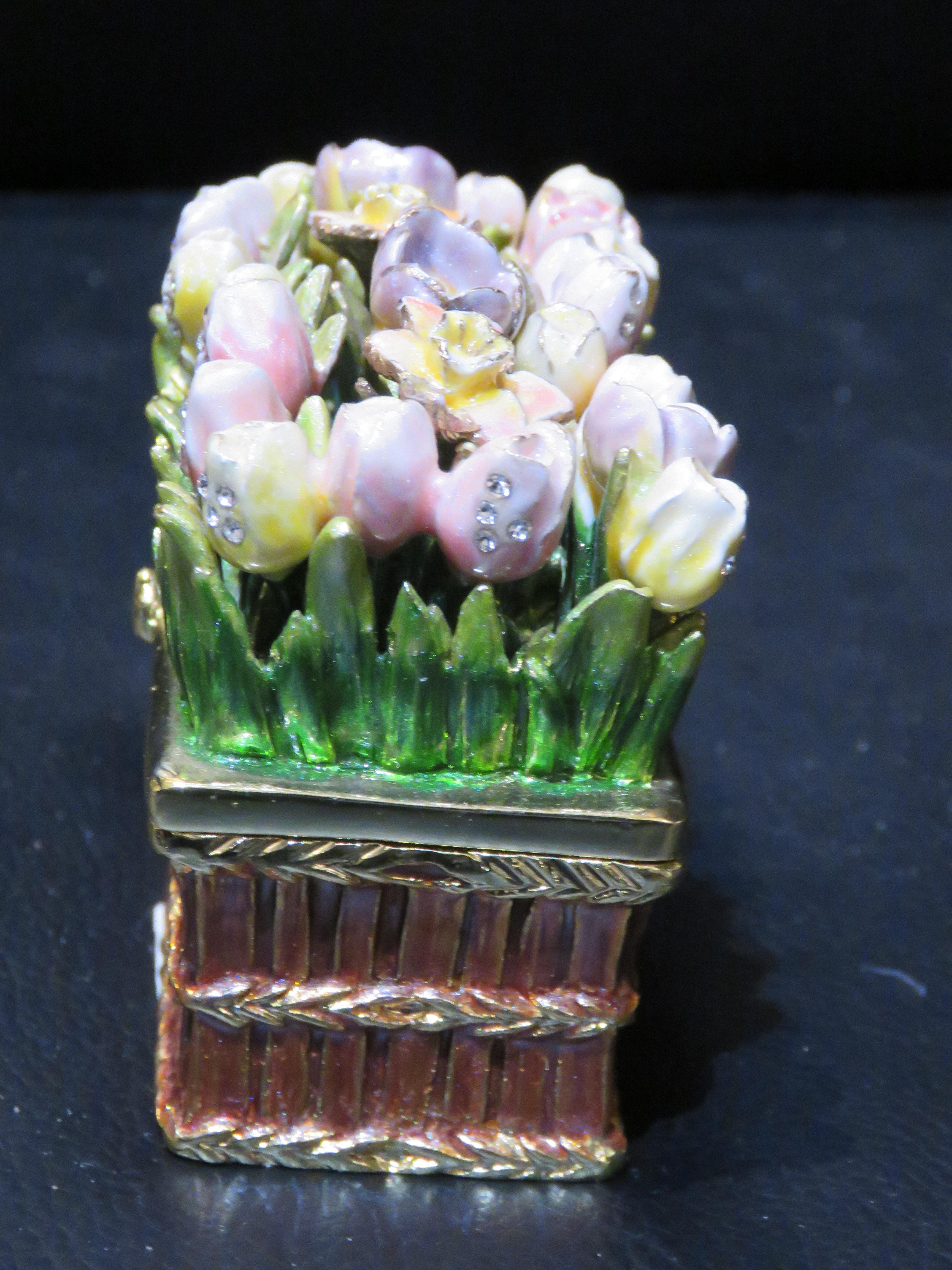 20th Century Exquisite Rare AUSTRIAN CRYSTAL Detailed Large Tulip and Poppy Jewelry Box For Sale