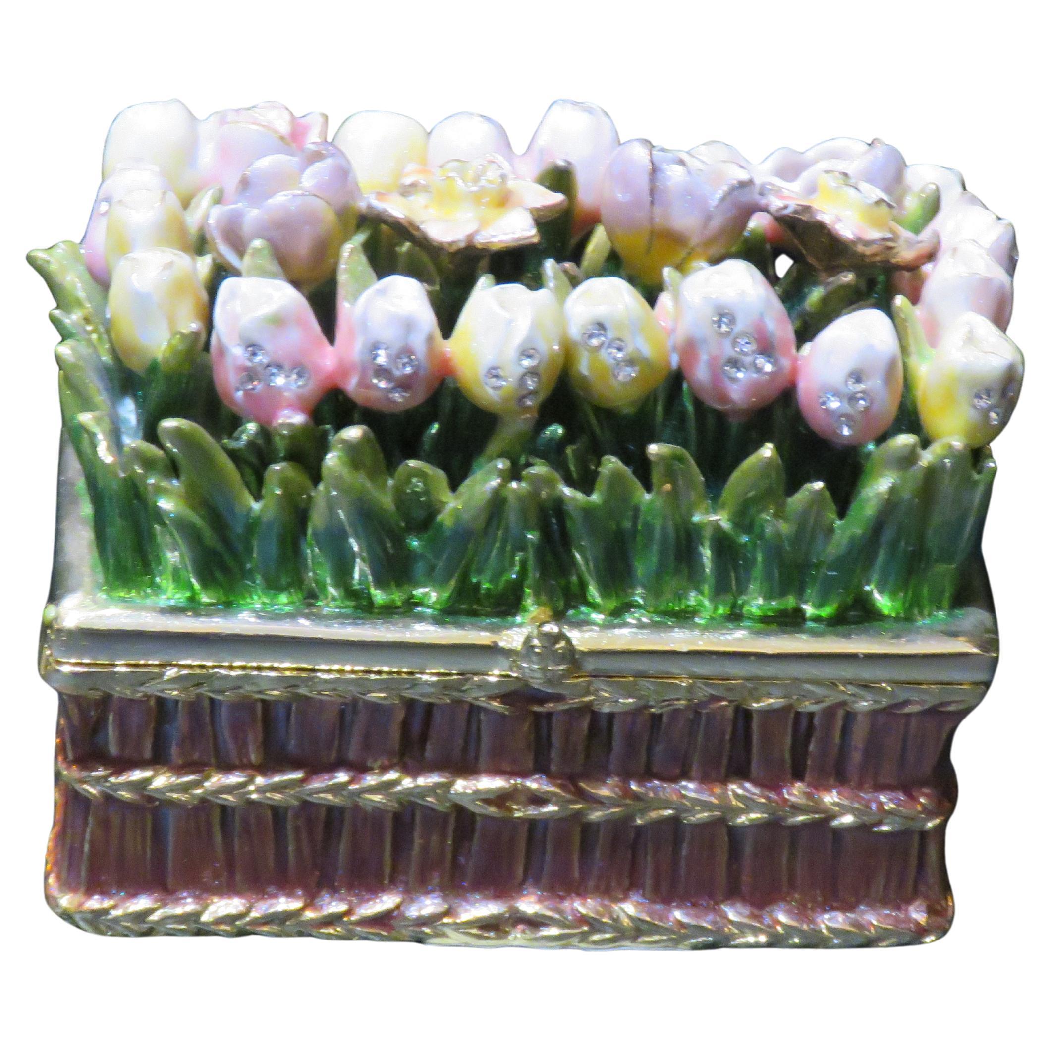 Exquisite Rare AUSTRIAN CRYSTAL Detailed Large Tulip and Poppy Jewelry Box