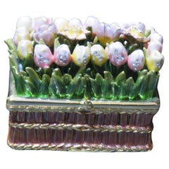 Vintage Exquisite Rare AUSTRIAN CRYSTAL Detailed Large Tulip and Poppy Jewelry Box
