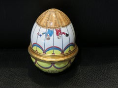 Squisito Raro Inghilterra Mongolfiera ad aria calda giallo e bianco Oro Pasqua 1985 Uovo Box