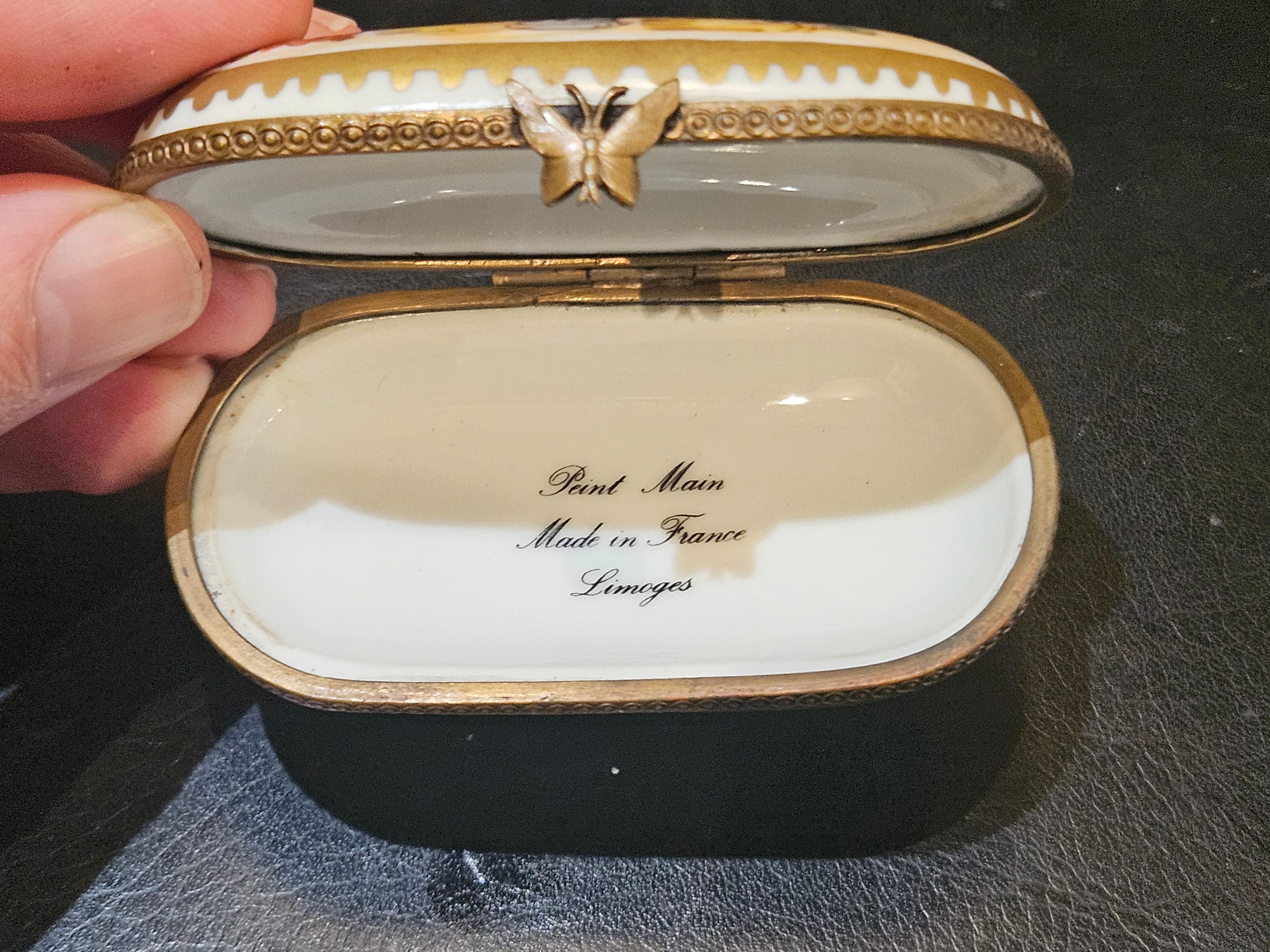 20th Century Exquisite Rare French Limoges Colorful Fruit Bowl w/ Bird Jewelry Box Pill Case