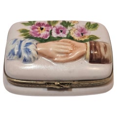 Exquisito y Raro Estuche Joyero Floral de Limoges Francés para Bodas Mano a Mano